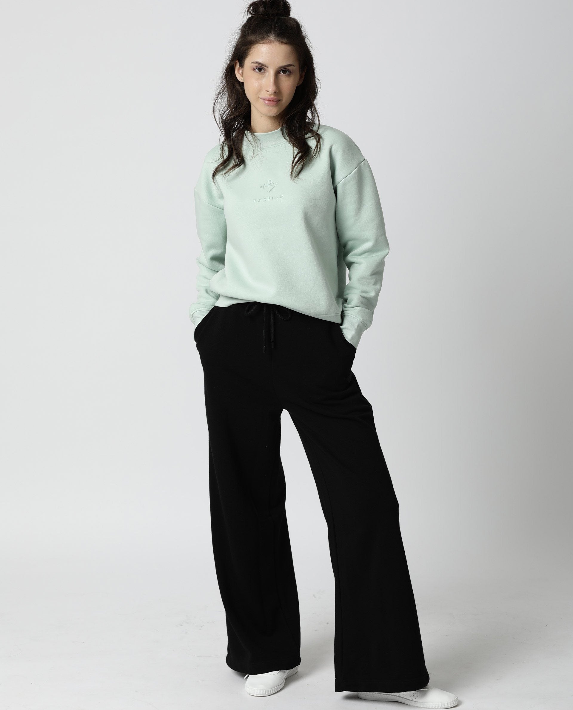 Rareism Womens Fury Green Sweatshirt Relaxed Fit Full Sleeves