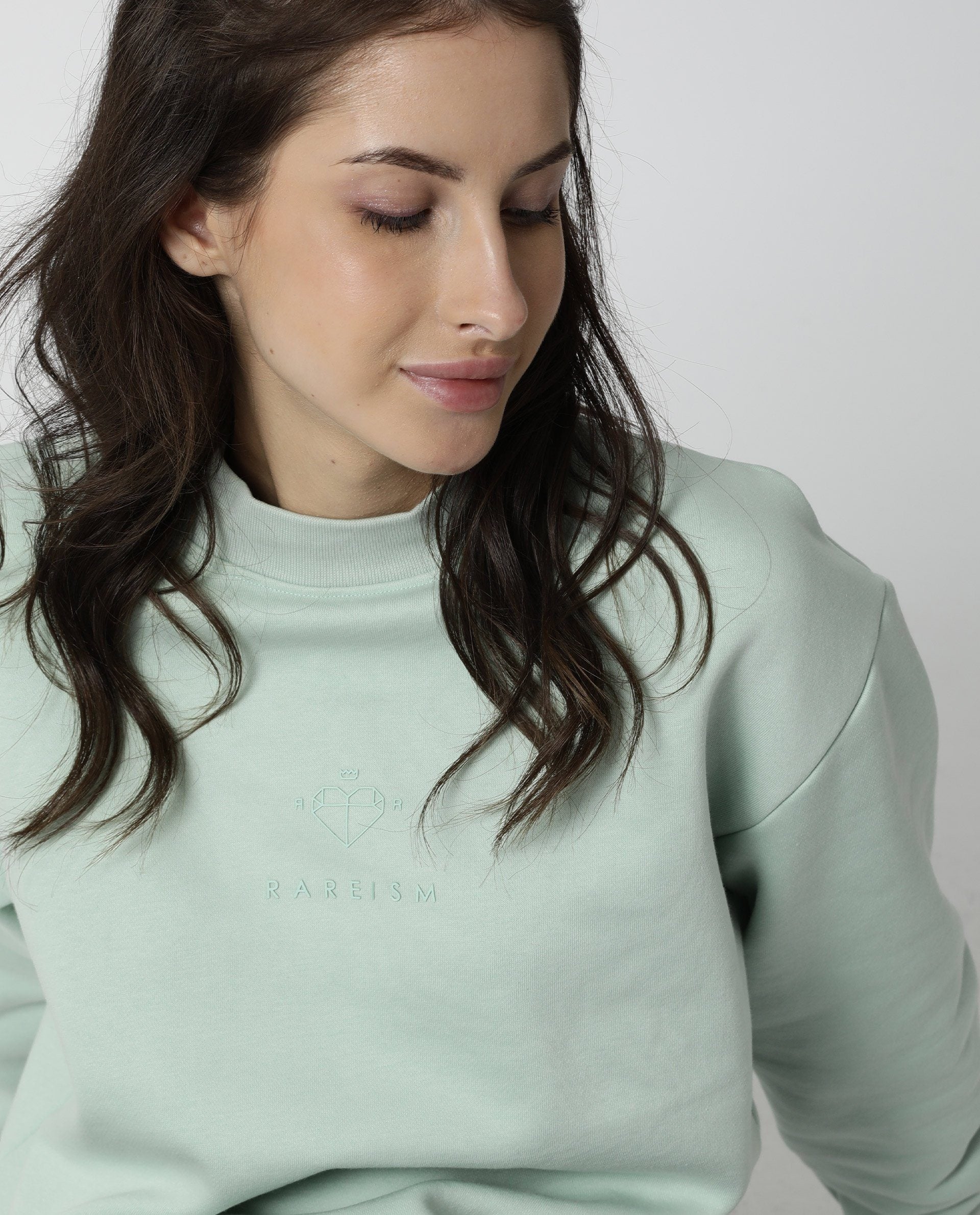 Rareism Womens Fury Green Sweatshirt Relaxed Fit Full Sleeves