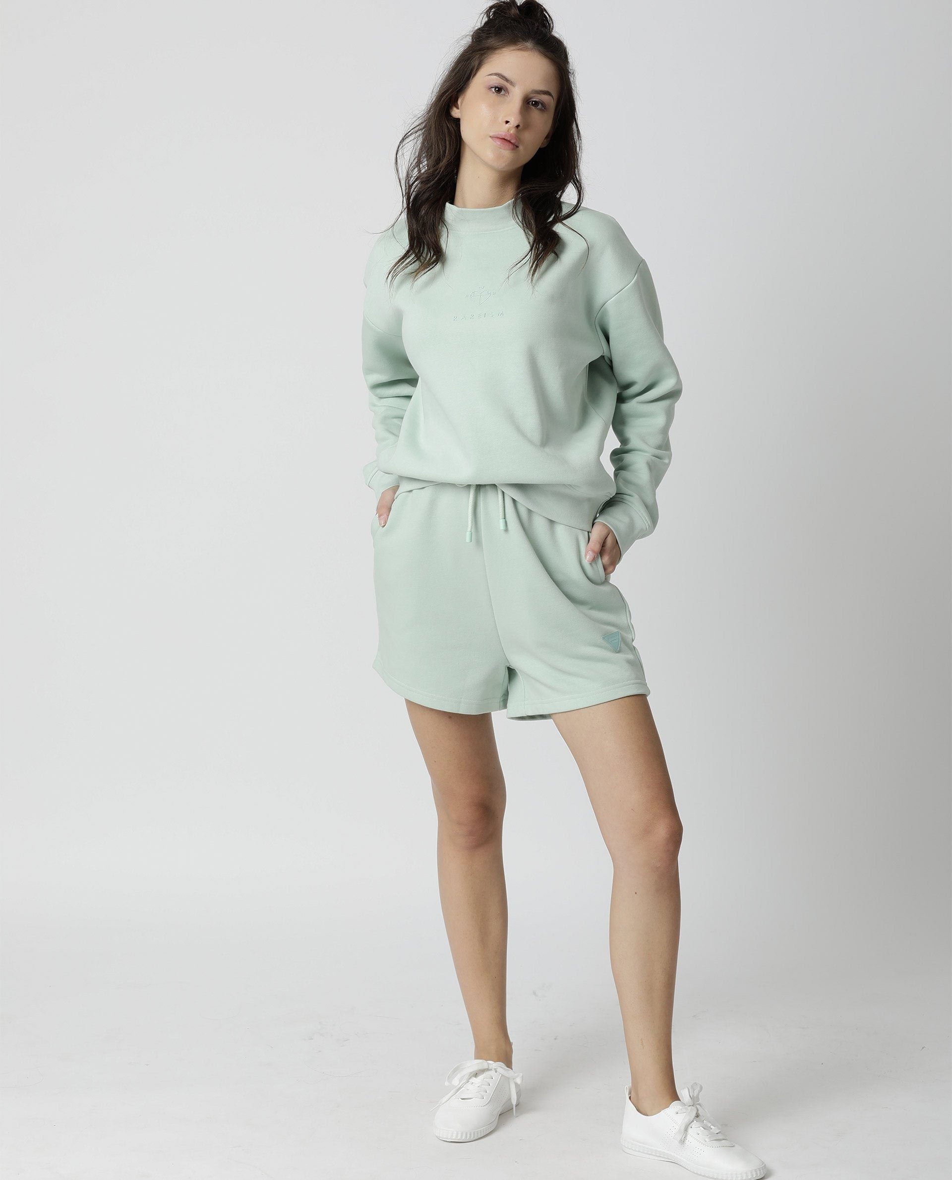Rareism Womens Fury Green Sweatshirt Relaxed Fit Full Sleeves