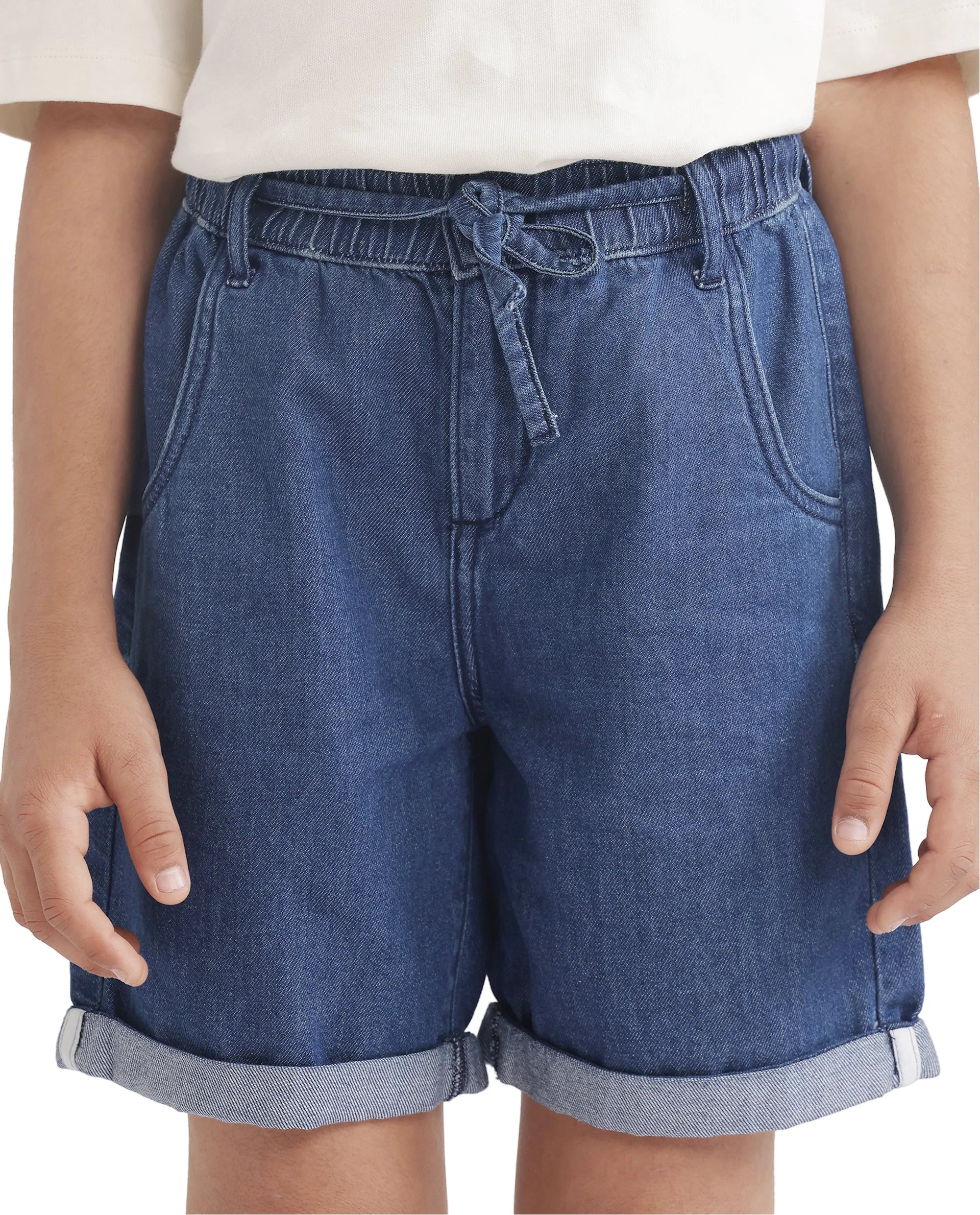 Rare Ones Kids Mike Navy Cotton Denim Drawstring Closure Solid Short