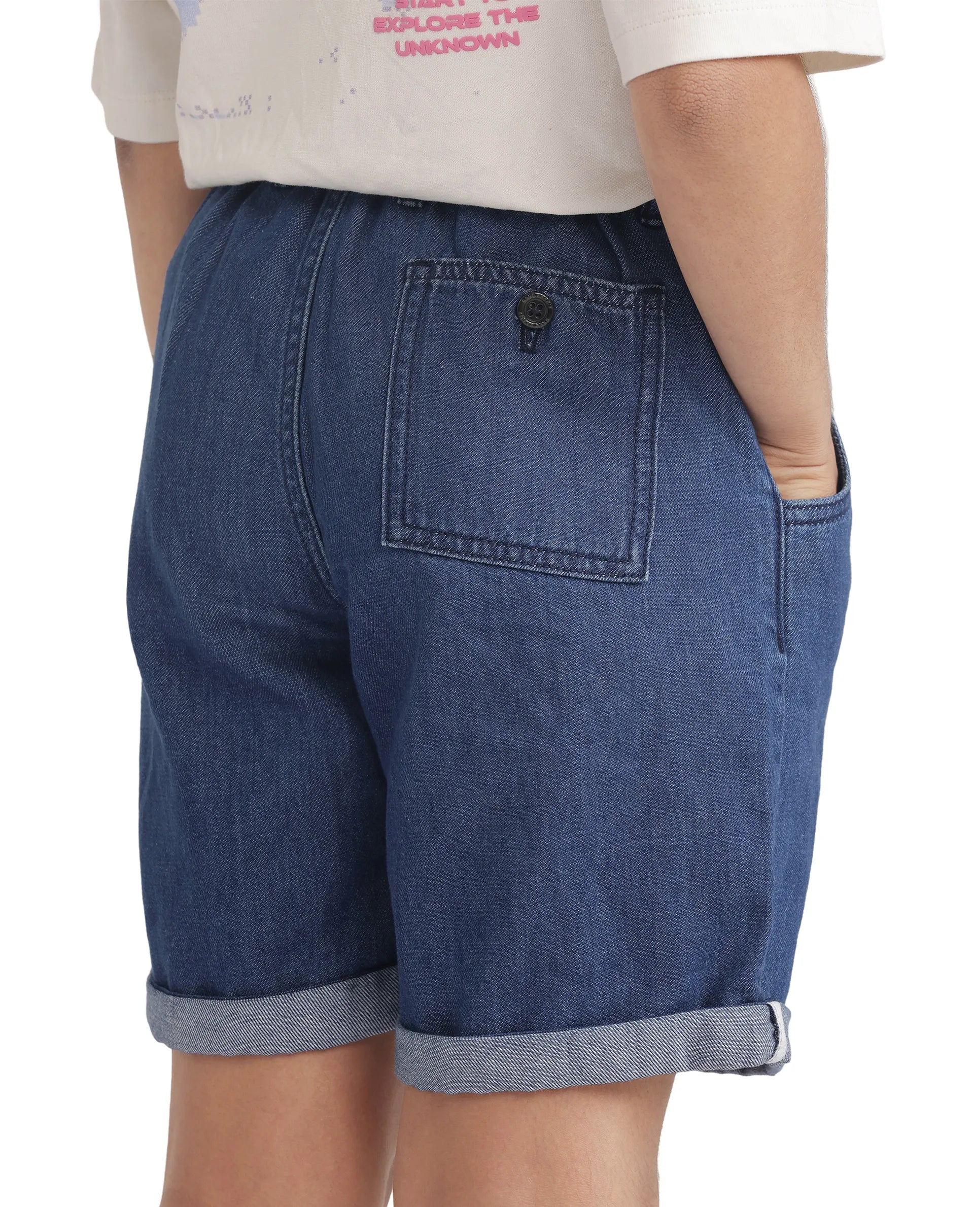 Rare Ones Kids Mike Navy Cotton Denim Drawstring Closure Solid Short