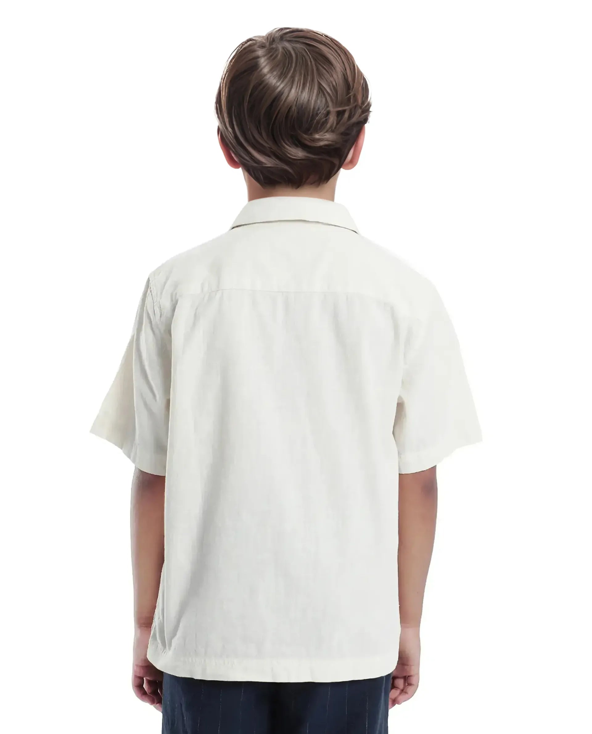 Rare Ones Kids Mila Light Beige Cotton Half Sleeve Embroidered Button Closure Regular Fit Shirt