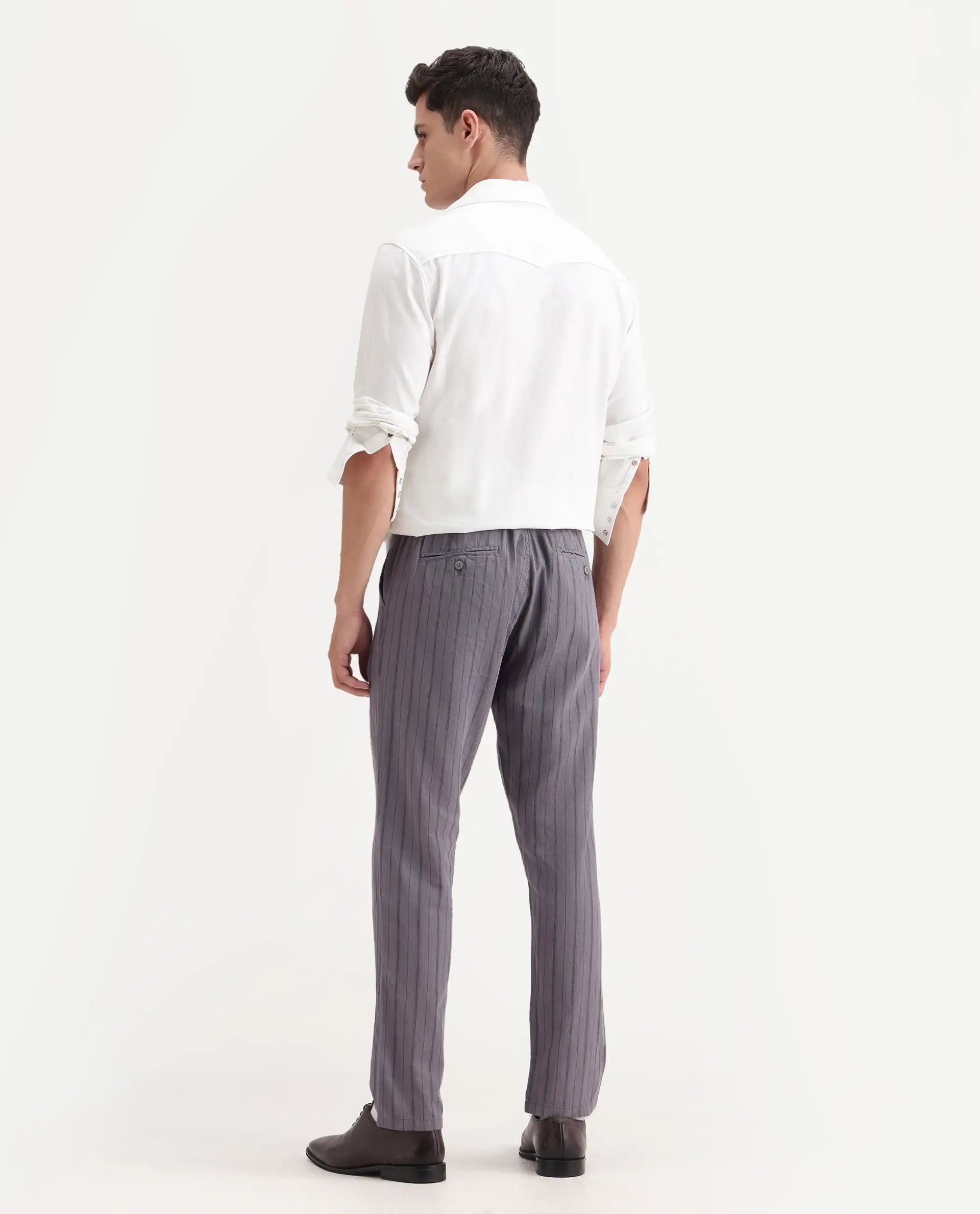 Rare Rabbit Men's Milos Dusky Purple Cotton Striped Print Regular Fit Trouser