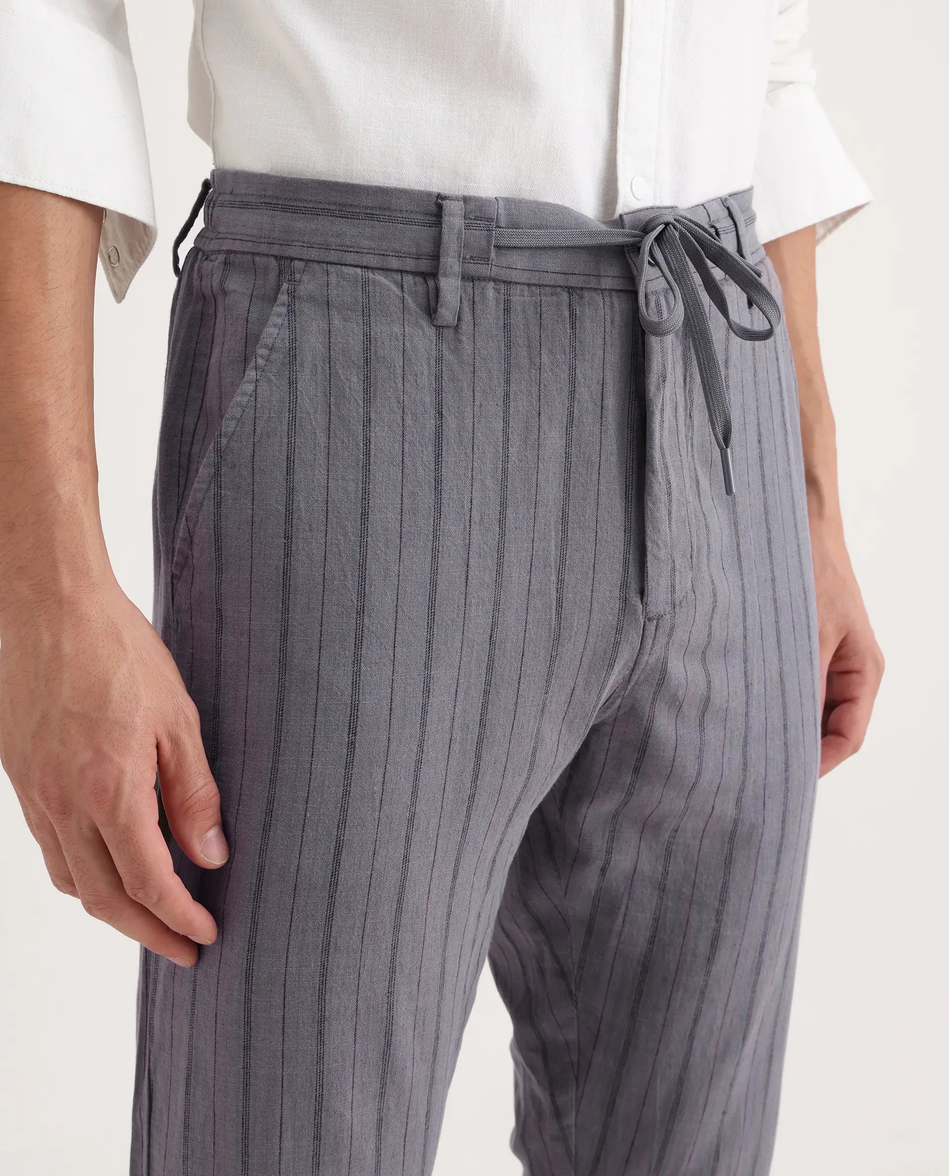 Rare Rabbit Men's Milos Dusky Purple Cotton Striped Print Regular Fit Trouser