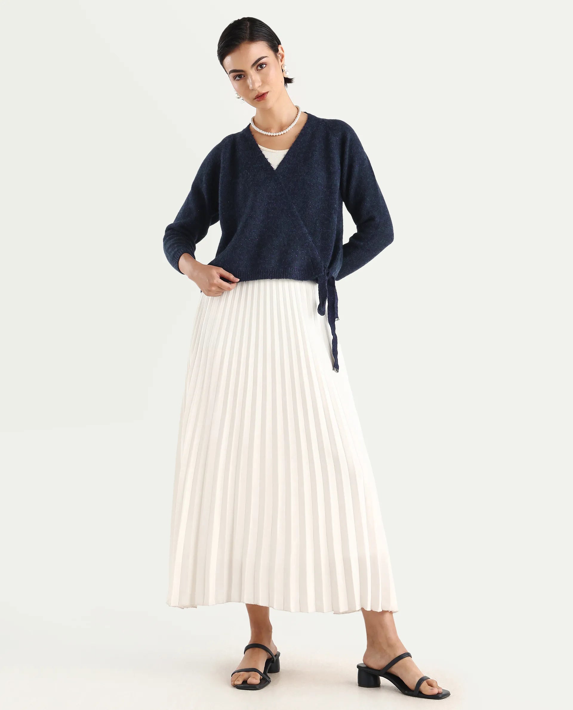 Rareism Women's Minjin Dark Purple Overlap Neck Plain Relaxed Fit Cardigan