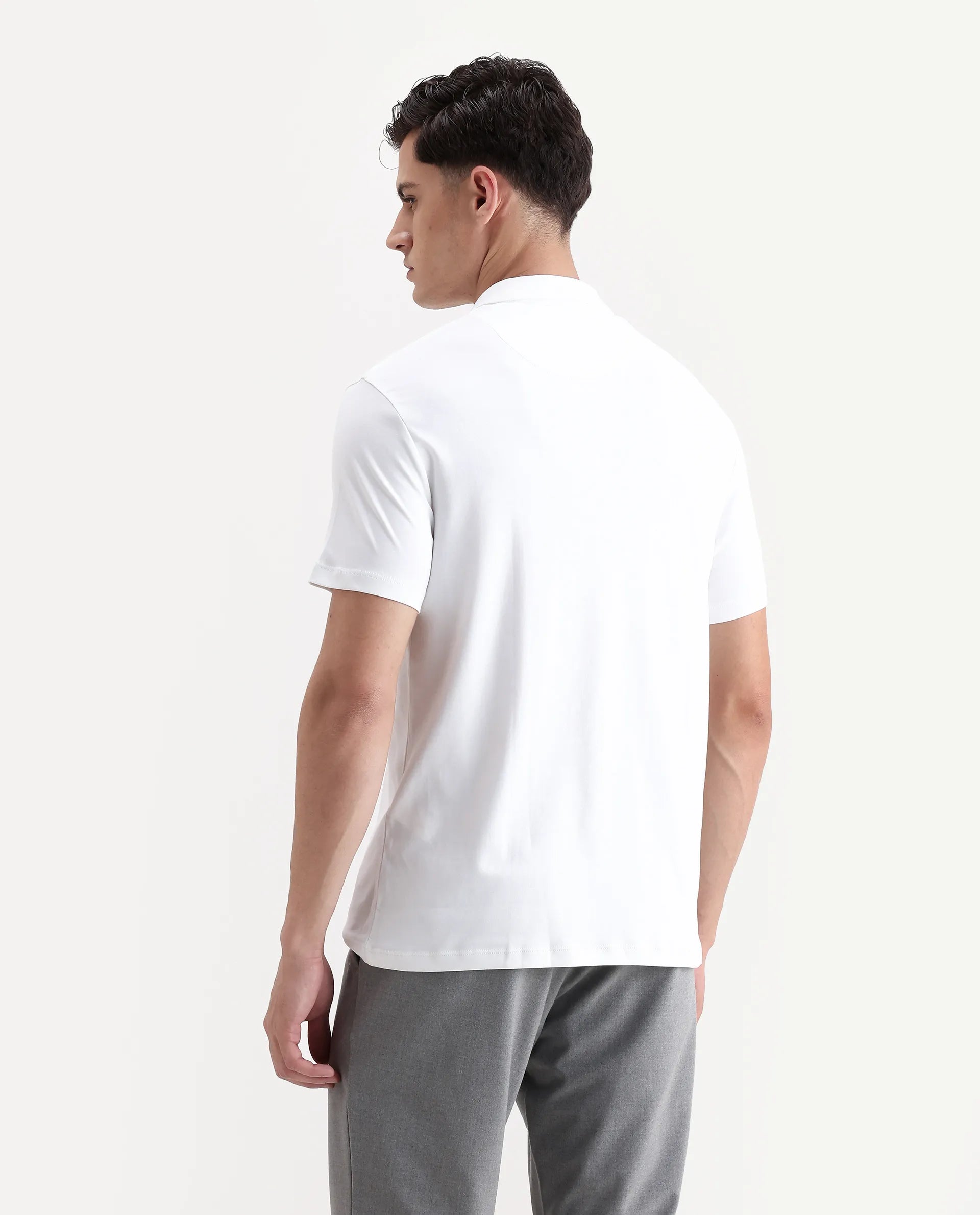 Rare Rabbit Men's Mirim White Cotton Plain Regular Fit Half Sleeve Polo