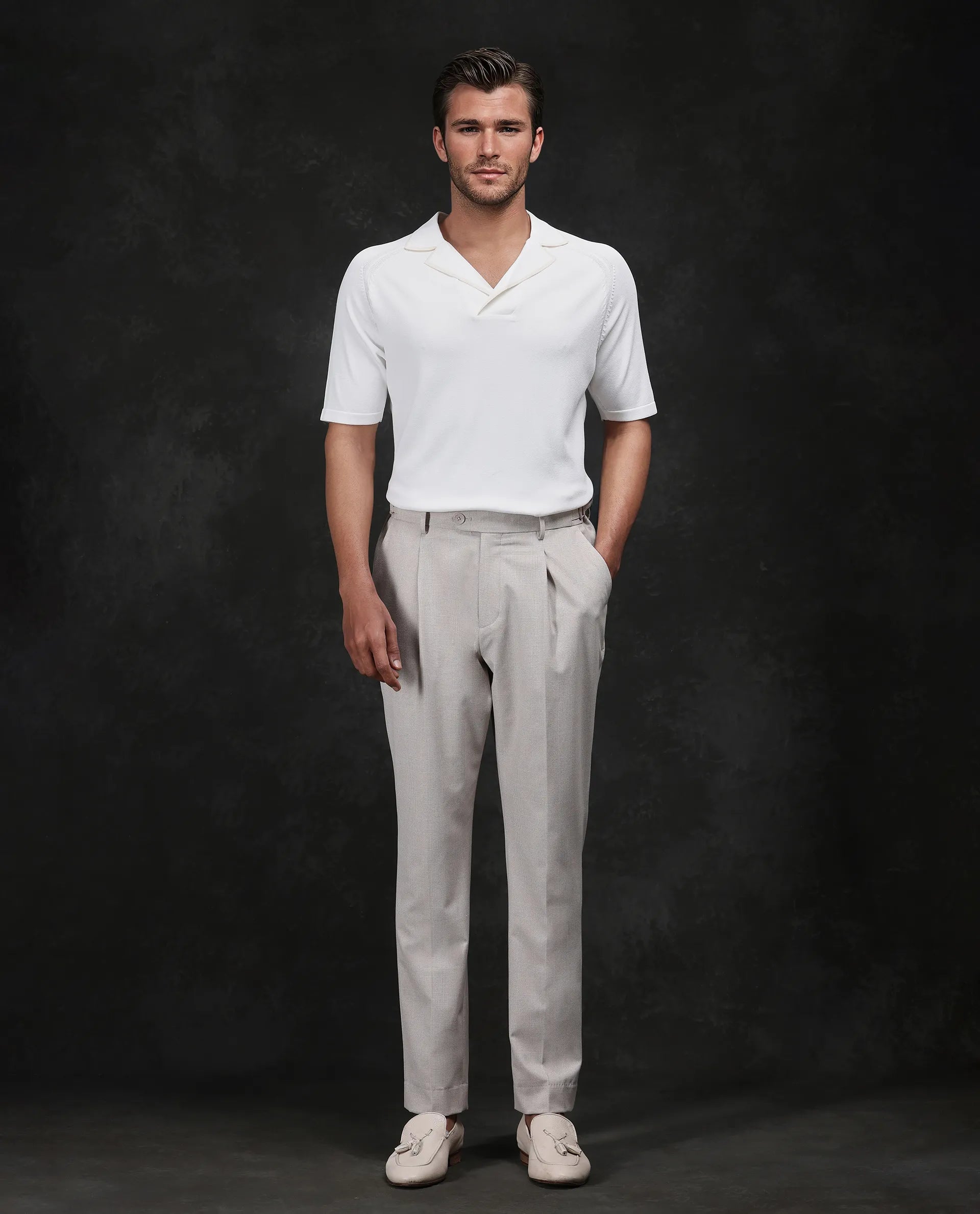 Rare Rabbit Men's Miri Off White Cotton Plain Regular Fit Half Sleeve Polo