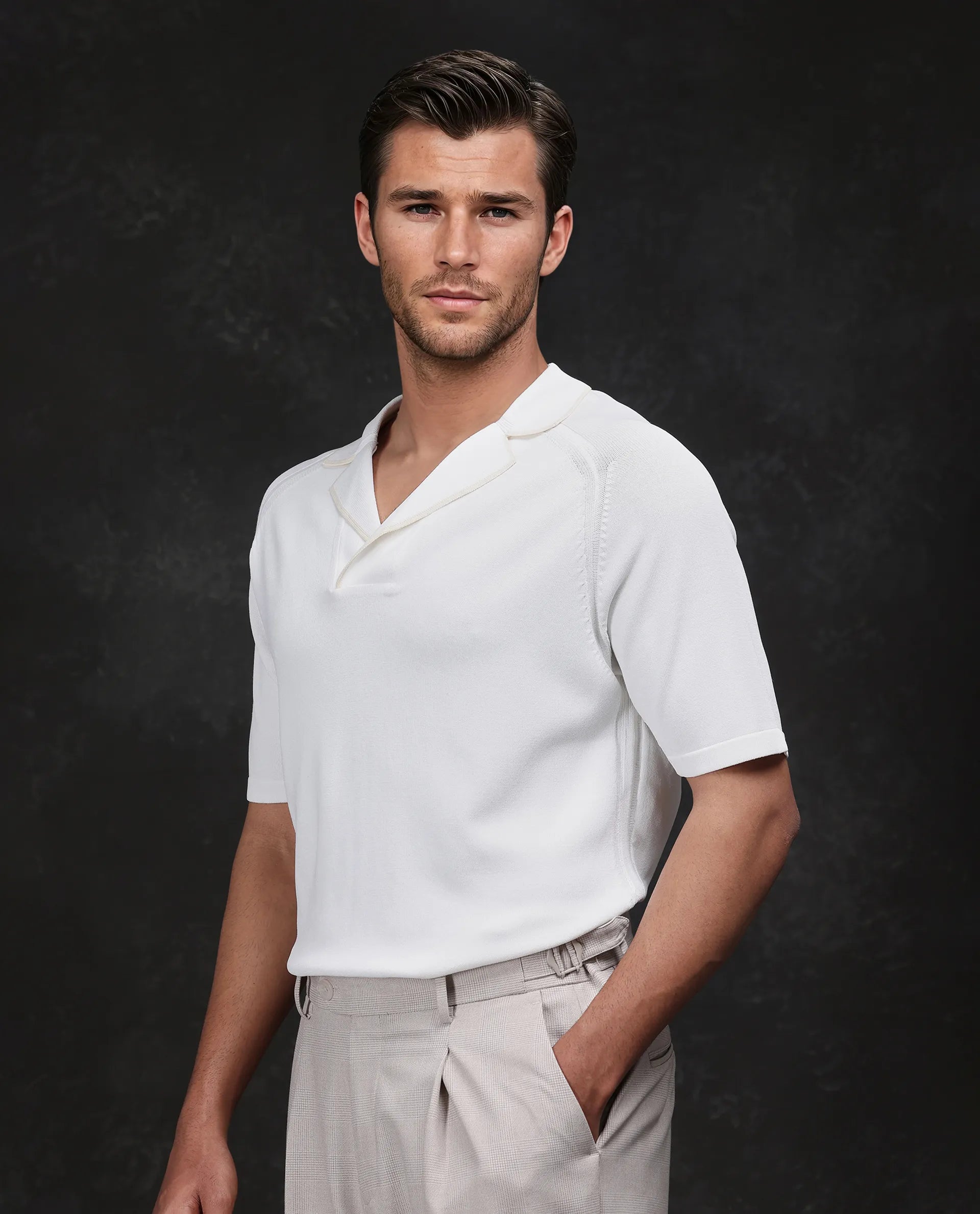 Rare Rabbit Men's Miri Off White Cotton Plain Regular Fit Half Sleeve Polo