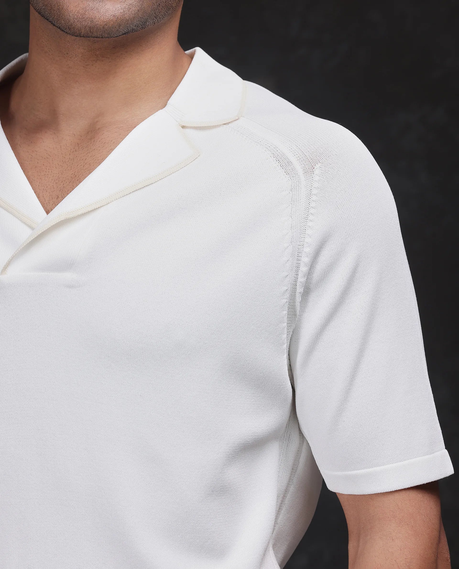 Rare Rabbit Men's Miri Off White Cotton Plain Regular Fit Half Sleeve Polo