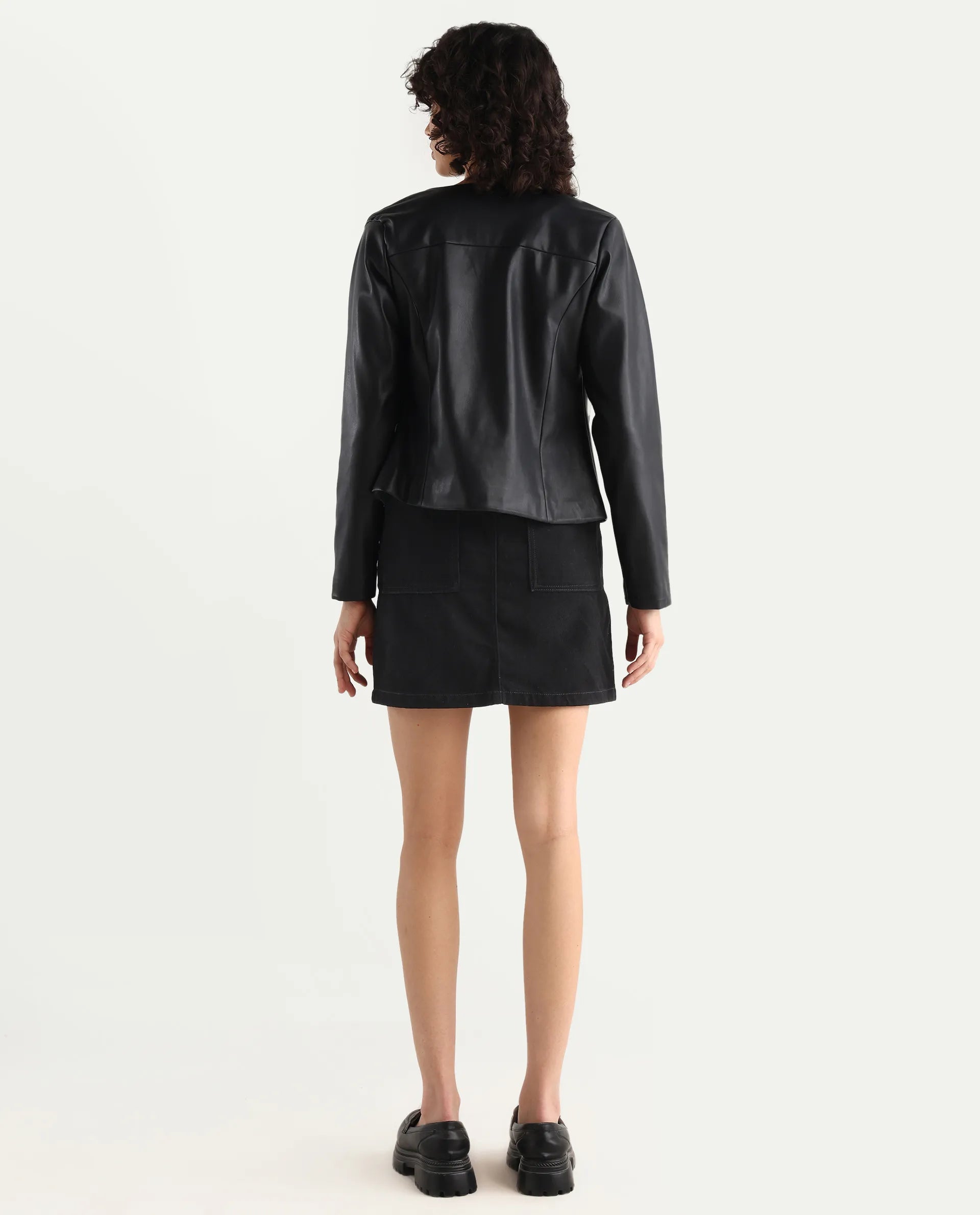 Rareism Women's Misko Black Cotton Plain Mini Straight Fit Skirt