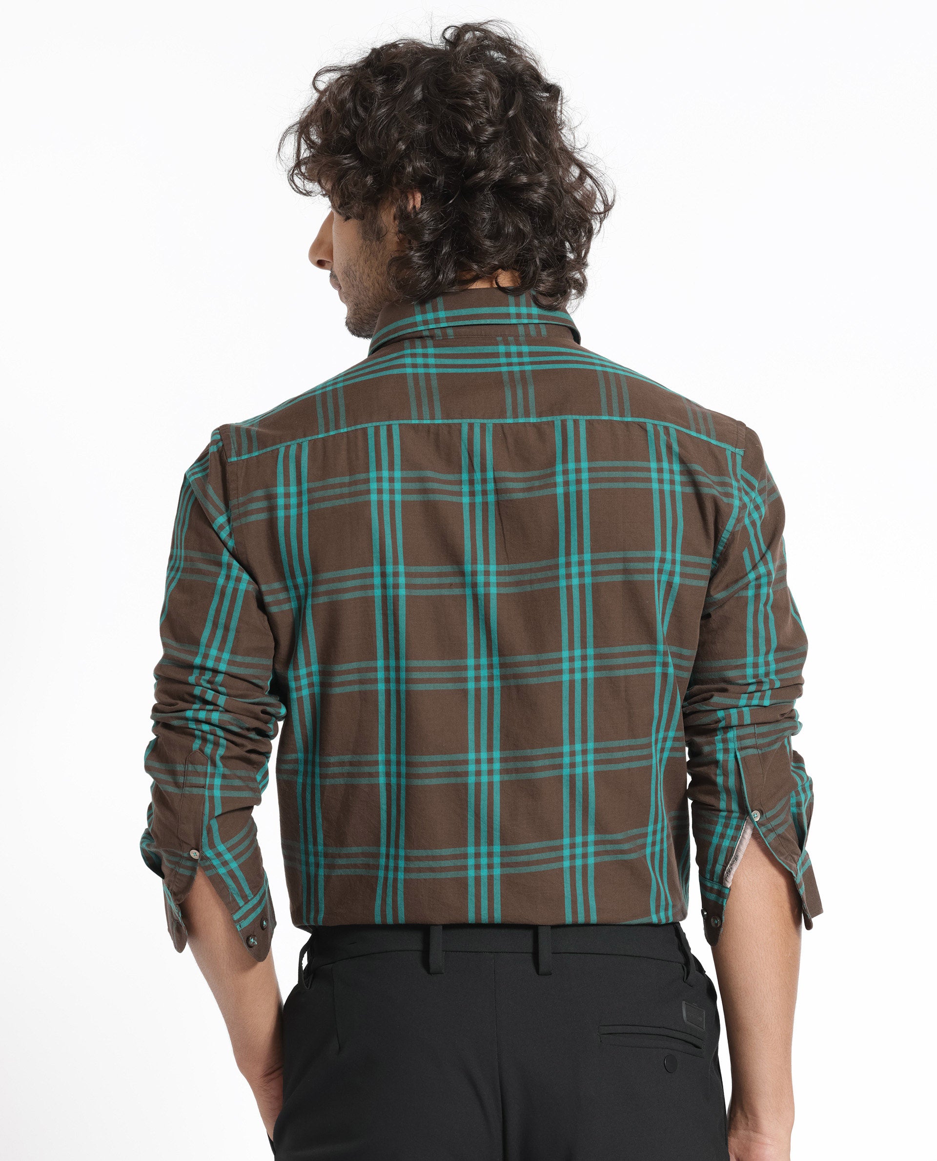 Rare Rabbit Men's Missys Brown Cotton Fabric Full Sleeves Checks Shirt