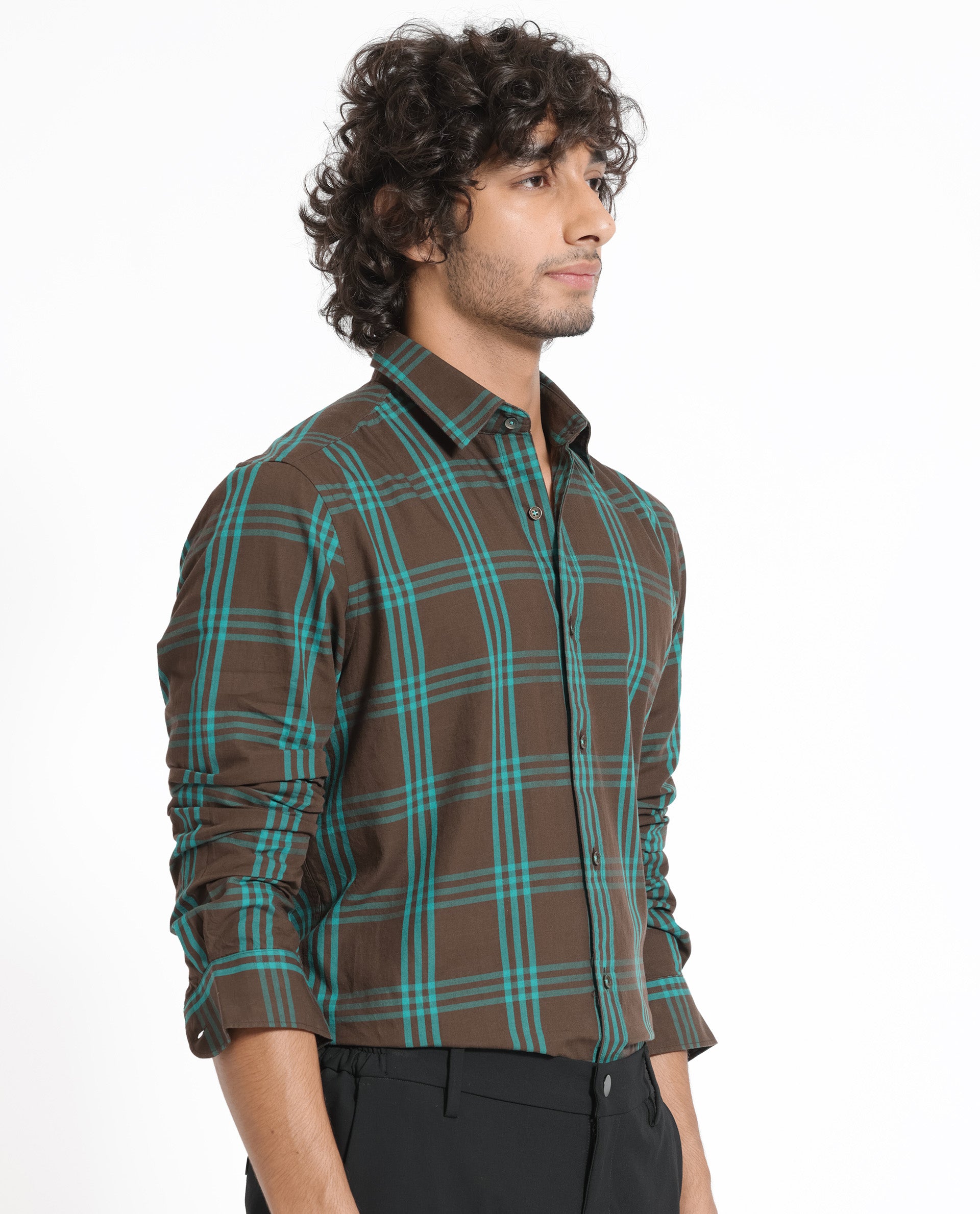 Rare Rabbit Men's Missys Brown Cotton Fabric Full Sleeves Checks Shirt