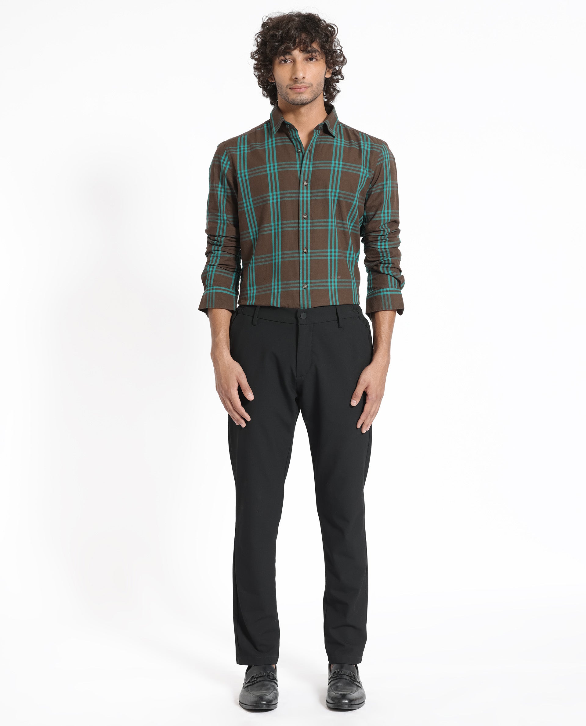 Rare Rabbit Men's Missys Brown Cotton Fabric Full Sleeves Checks Shirt