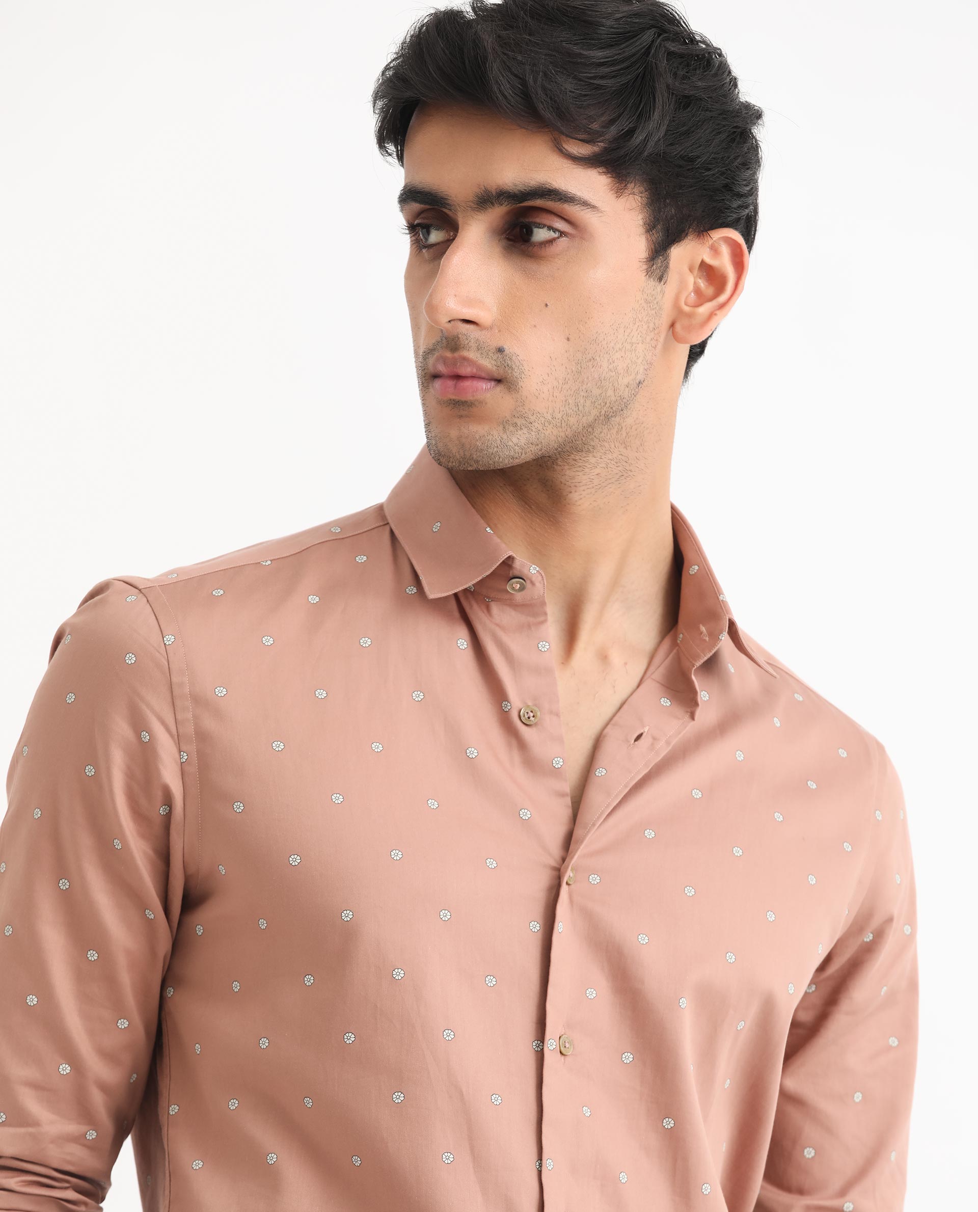 Rare Rabbit Men's Mita Pink Cotton Fabric Floral Print Full Sleeves Shirt