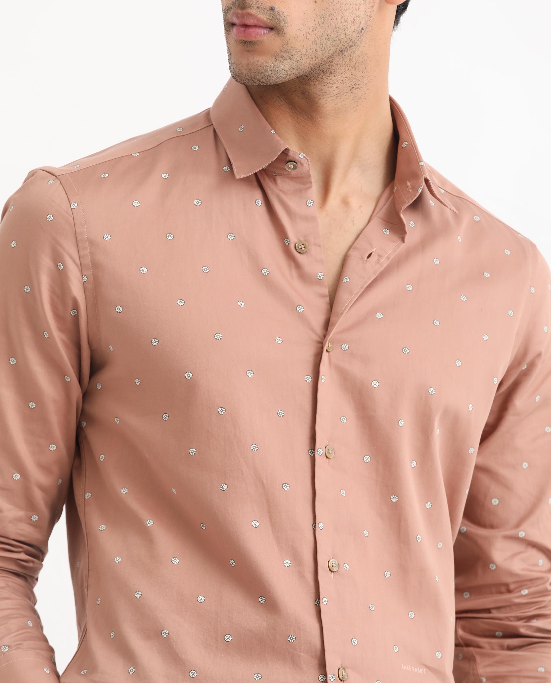 Rare Rabbit Men's Mita Pink Cotton Fabric Floral Print Full Sleeves Shirt