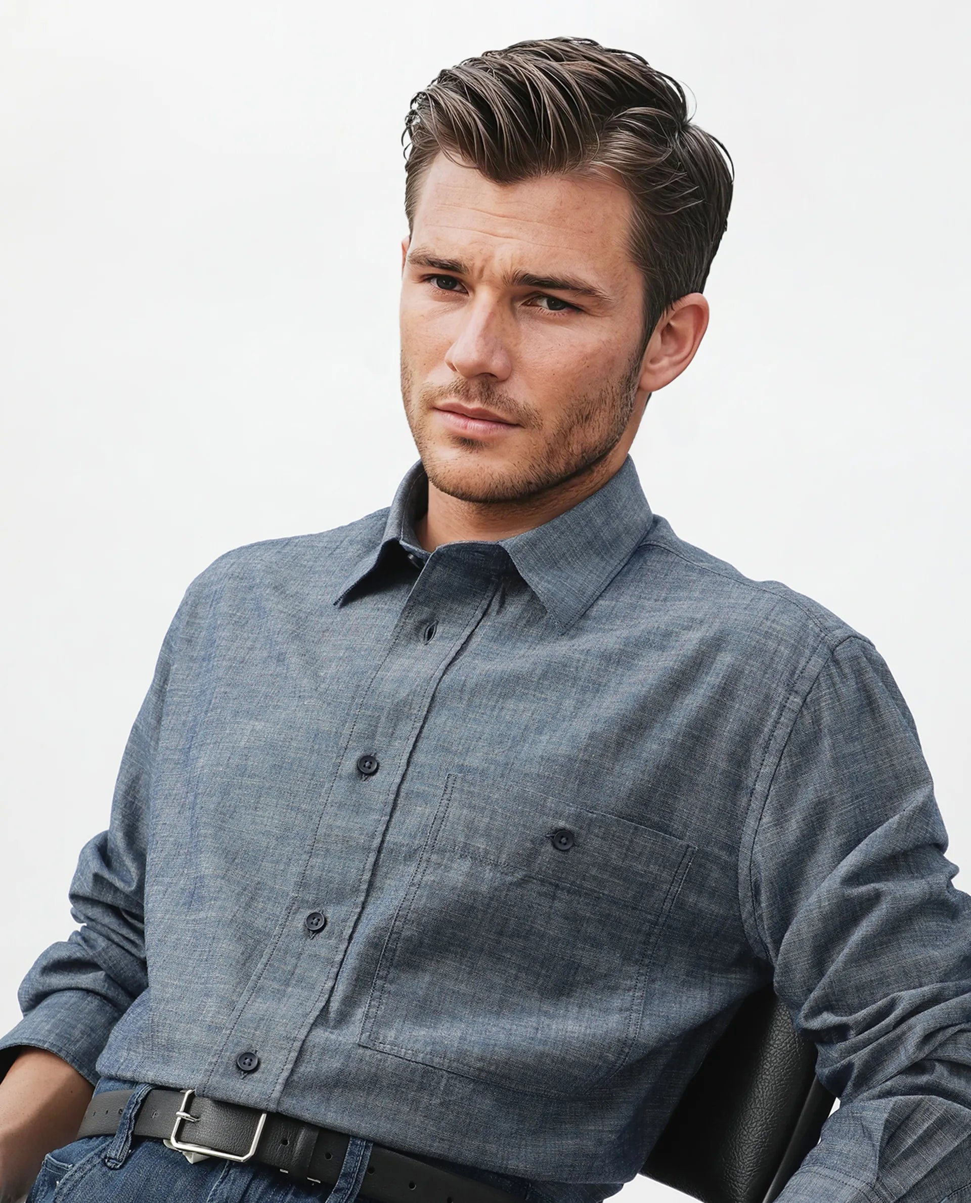 Rare Rabbit Men's Mivo Light Blue Cotton Plain Regular Fit Full Sleeve Collared Shirt