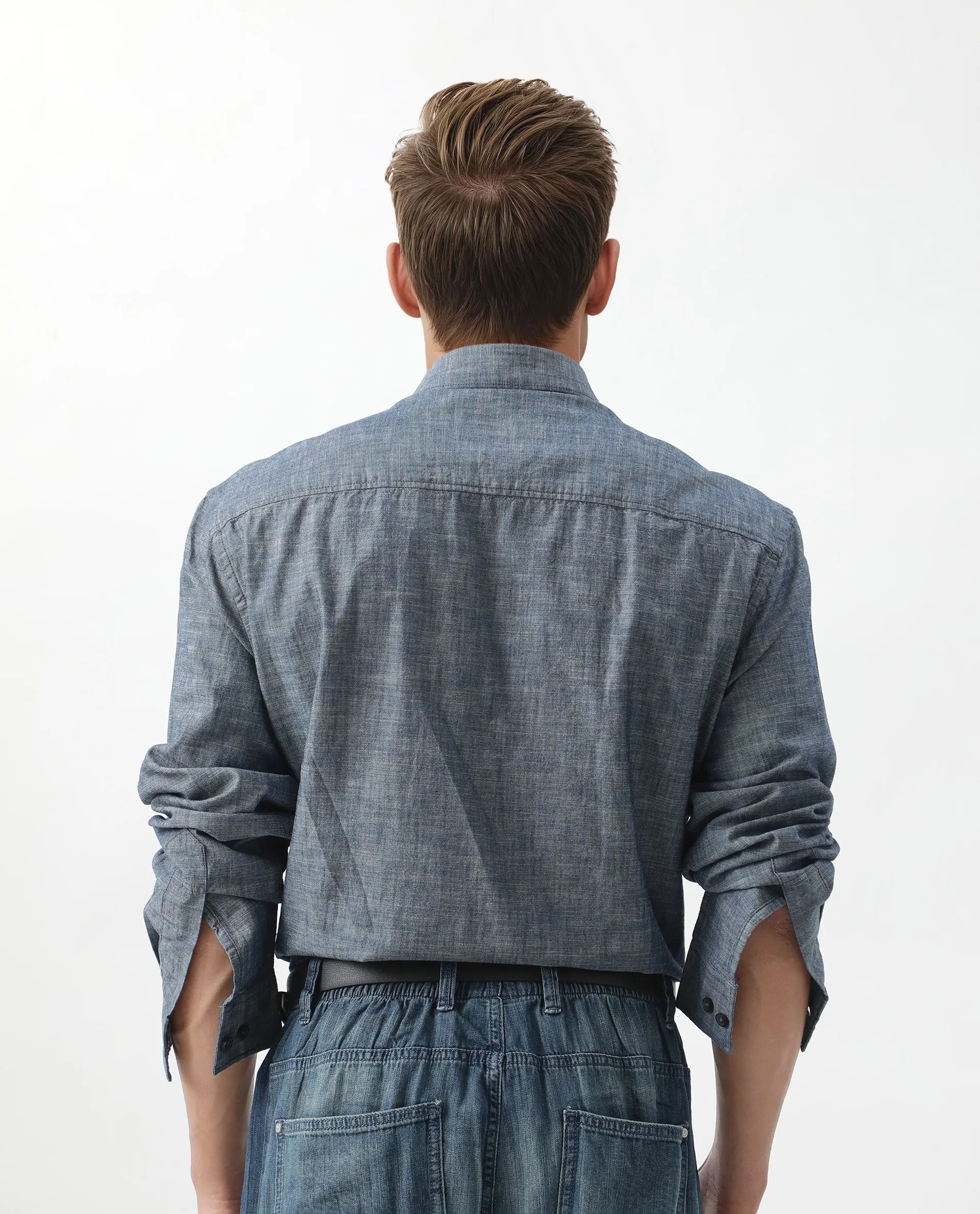 Rare Rabbit Men's Mivo Light Blue Cotton Plain Regular Fit Full Sleeve Collared Shirt