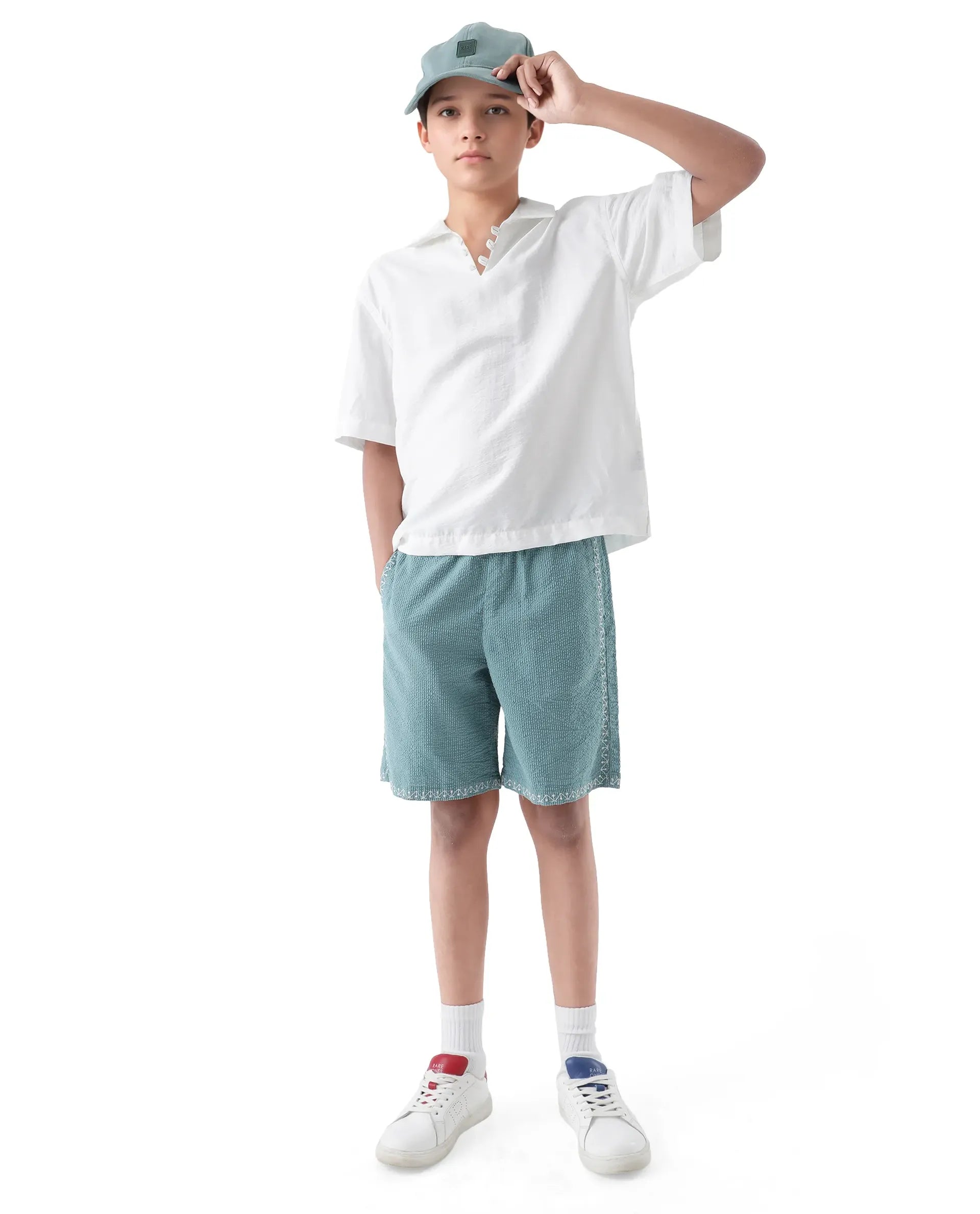 Rare Ones Kids Mixo-B Teal Cotton Fabric Drawstring Closure Regular Fit Shorts