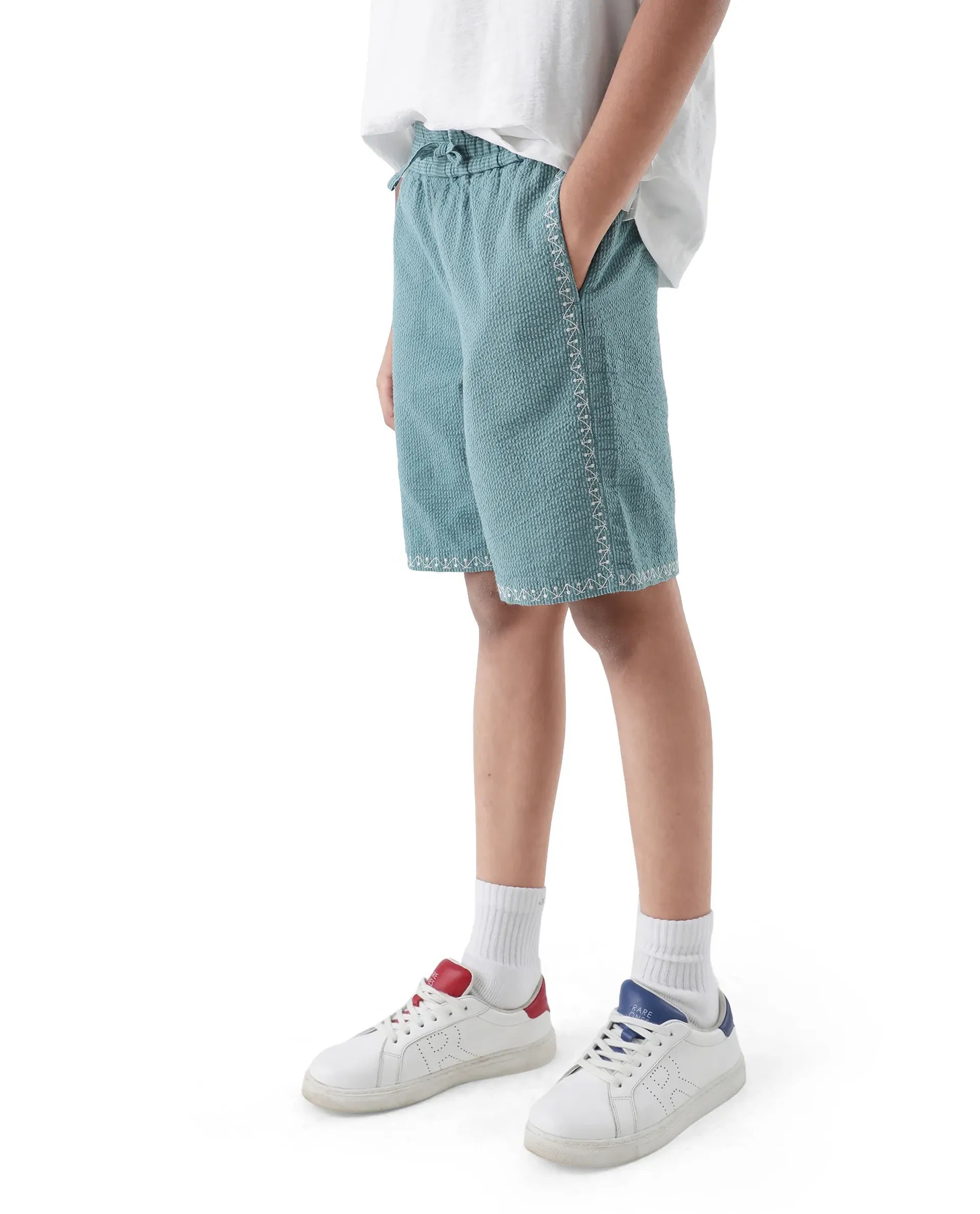 Rare Ones Kids Mixo-B Teal Cotton Fabric Drawstring Closure Regular Fit Shorts