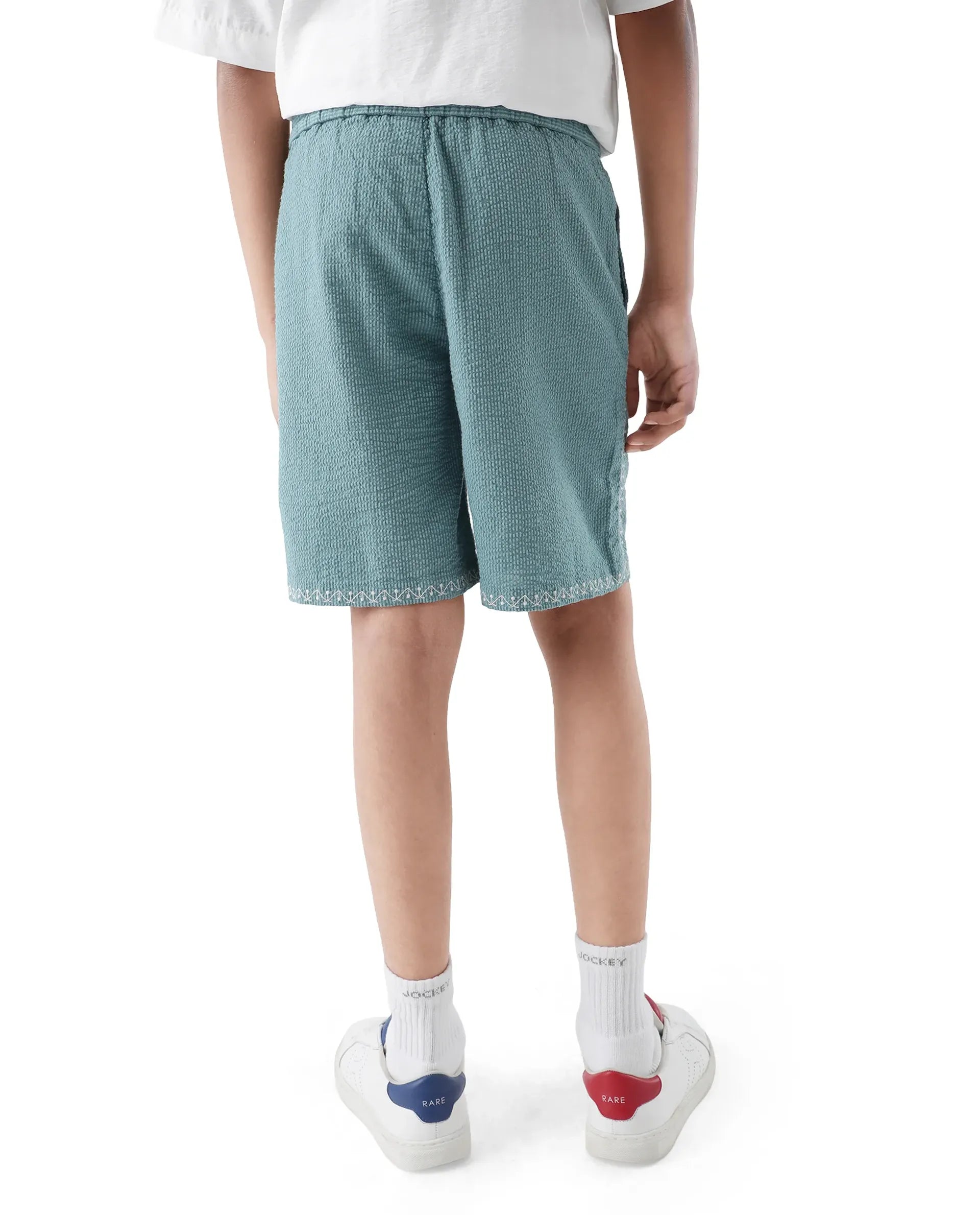 Rare Ones Kids Mixo-B Teal Cotton Fabric Drawstring Closure Regular Fit Shorts