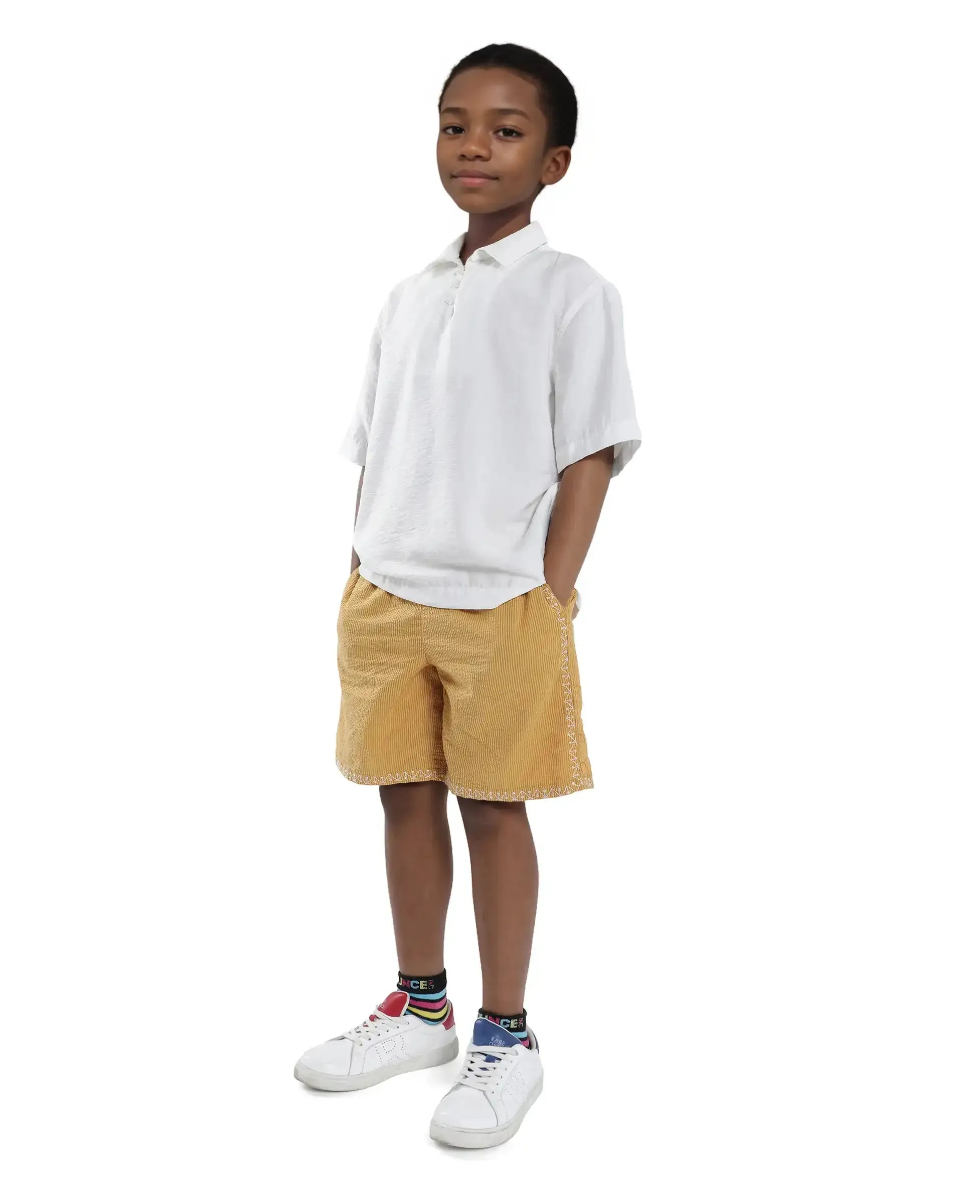 Rare Ones Kids Mixo-B Yellow Cotton Fabric Drawstring Closure Regular Fit Shorts