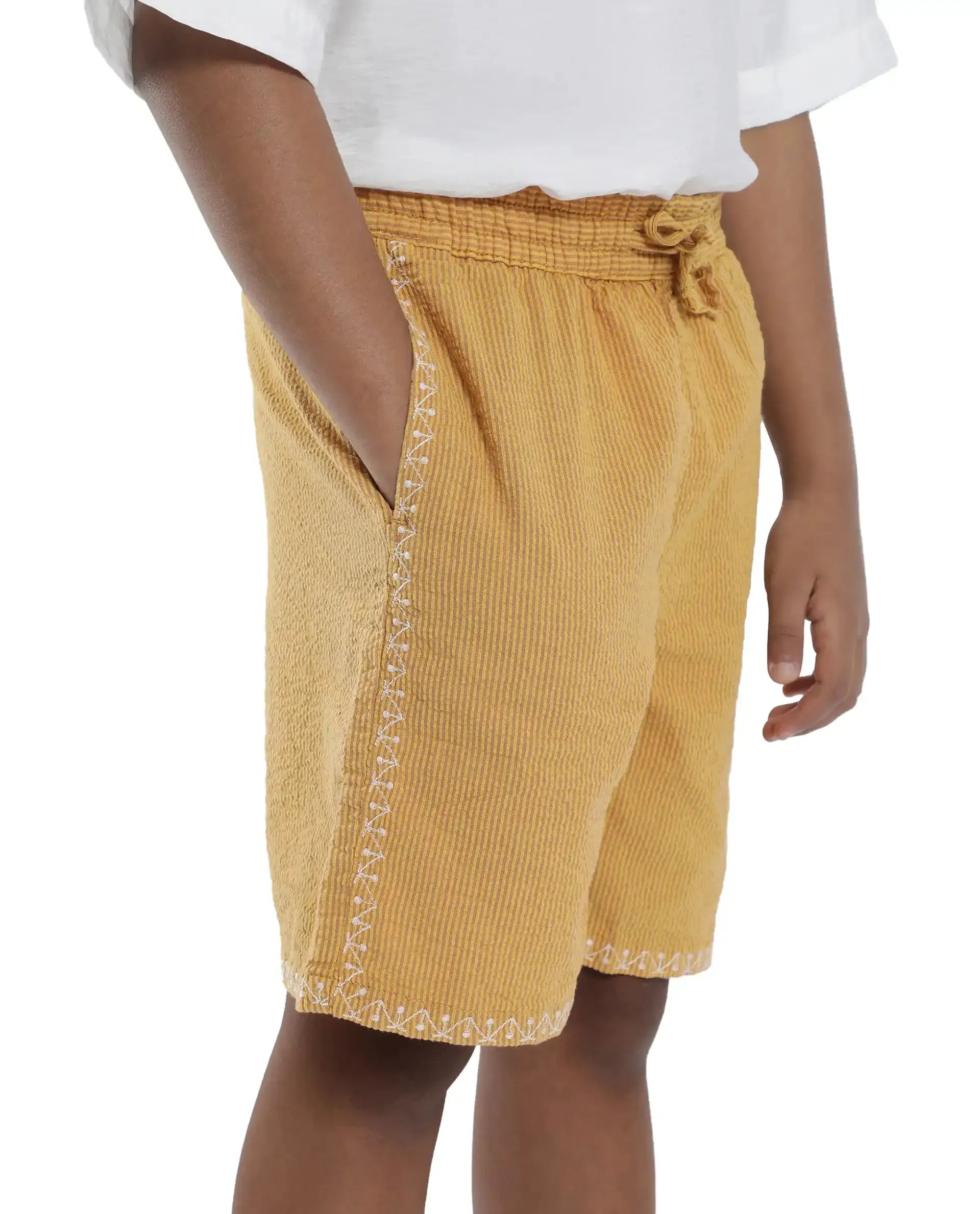 Rare Ones Kids Mixo-B Yellow Cotton Fabric Drawstring Closure Regular Fit Shorts