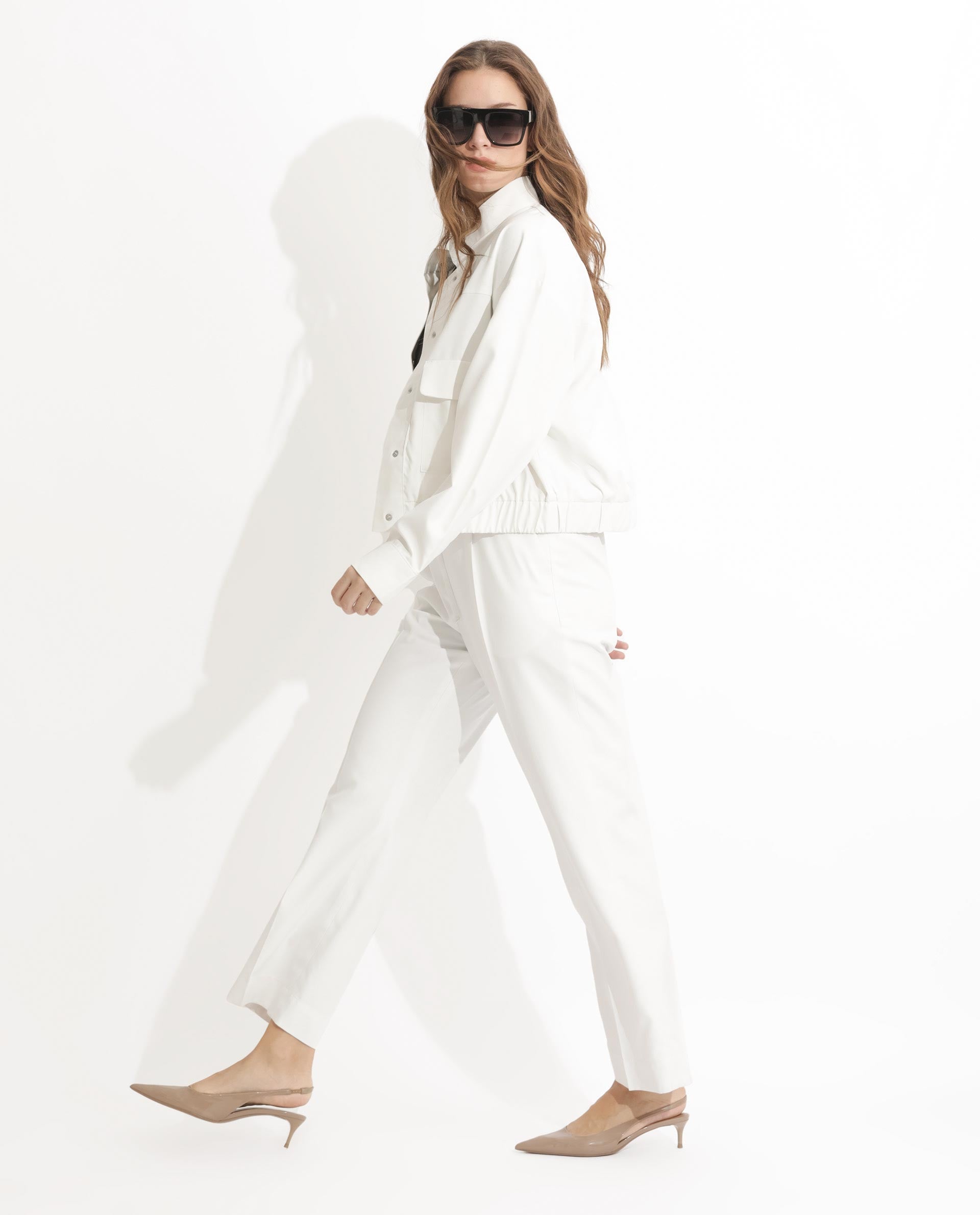 Rareism Women Miza Off White Tailored Fit High Rise Solid Ankle Length Trousers