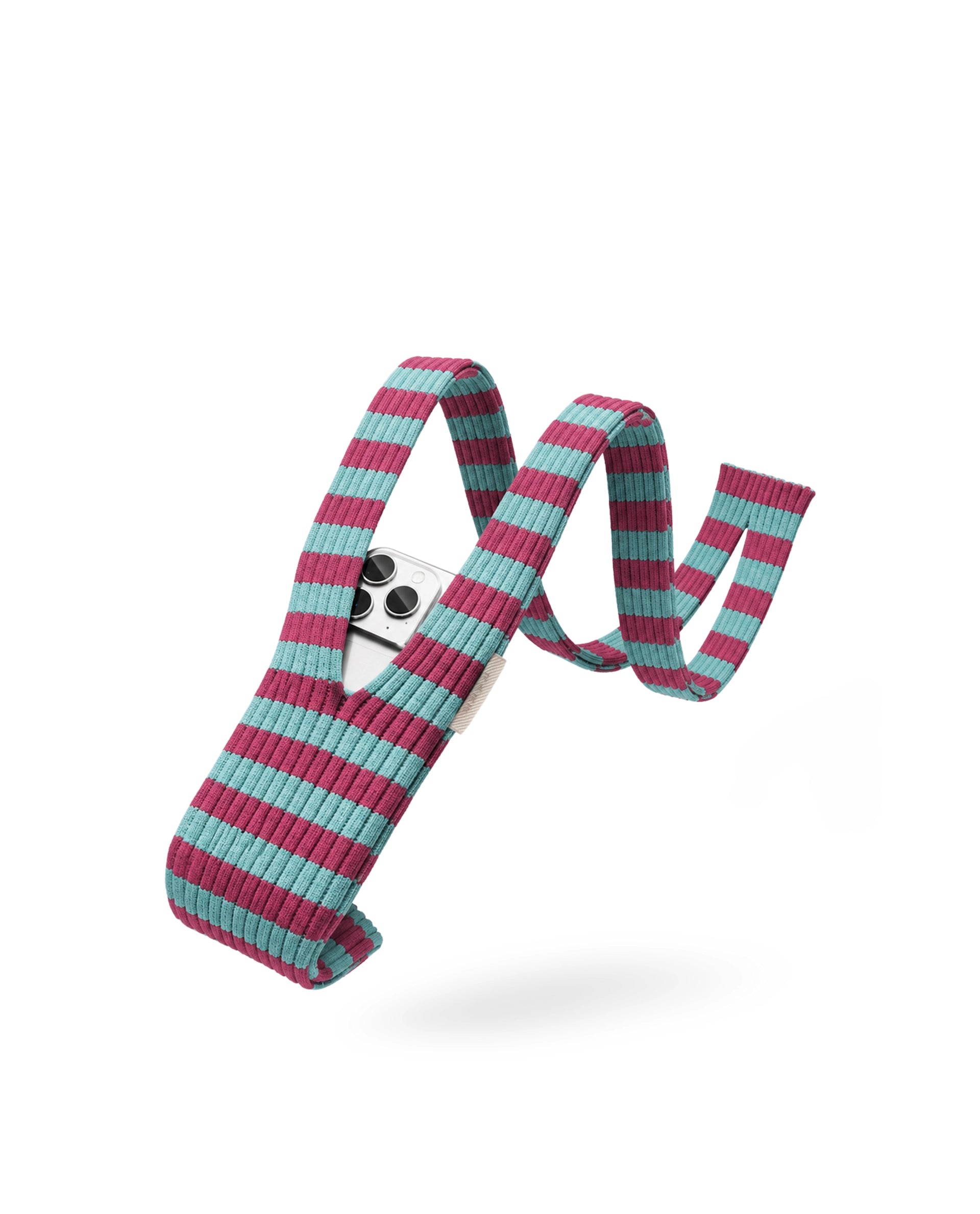 Rareism Women's Mobile Pouch Fluorescent Aqua Polyester Striped Mobile Pouches