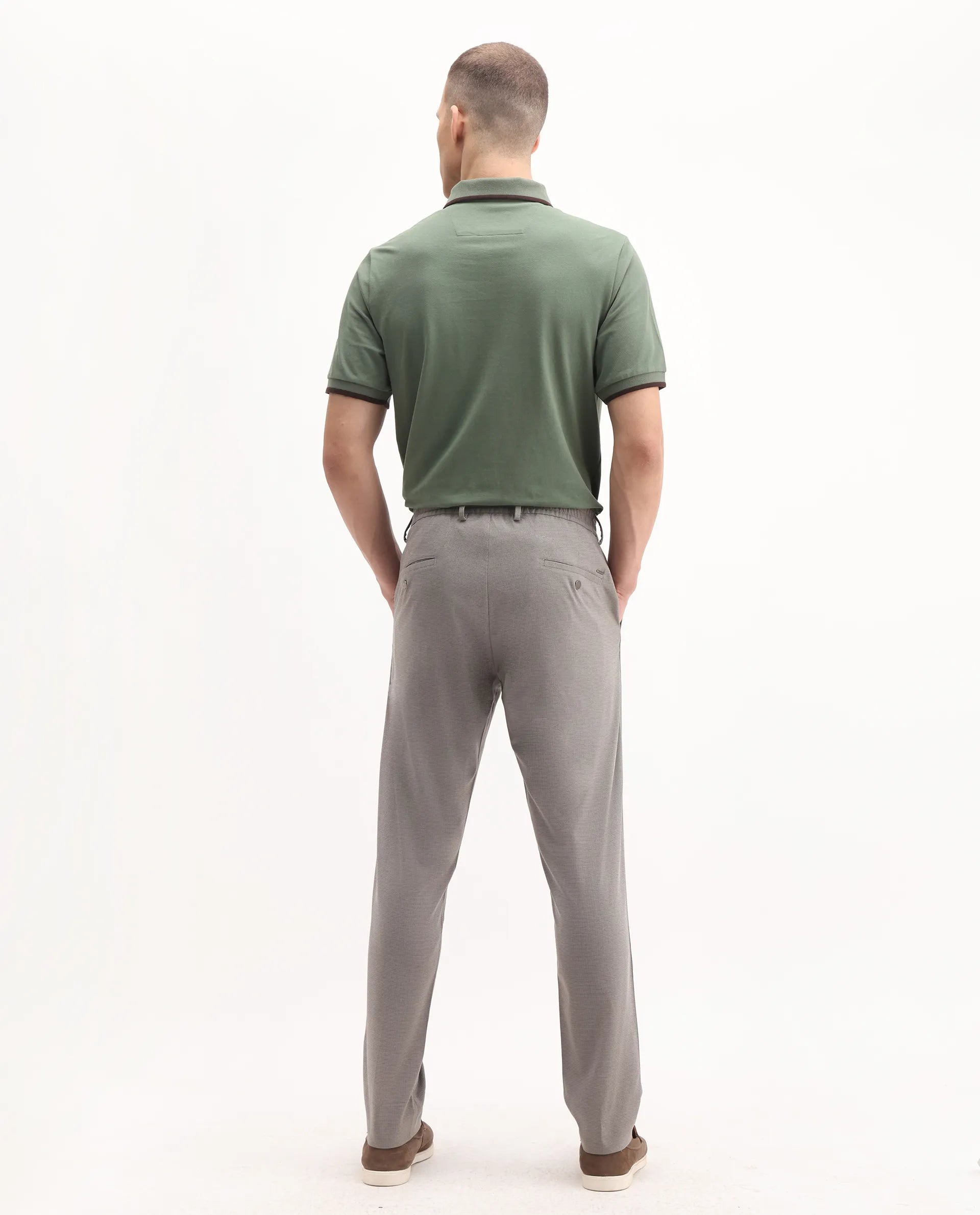 Rare Rabbit Men's Mocron Grey Polyester Checked Print Regular Fit Trouser