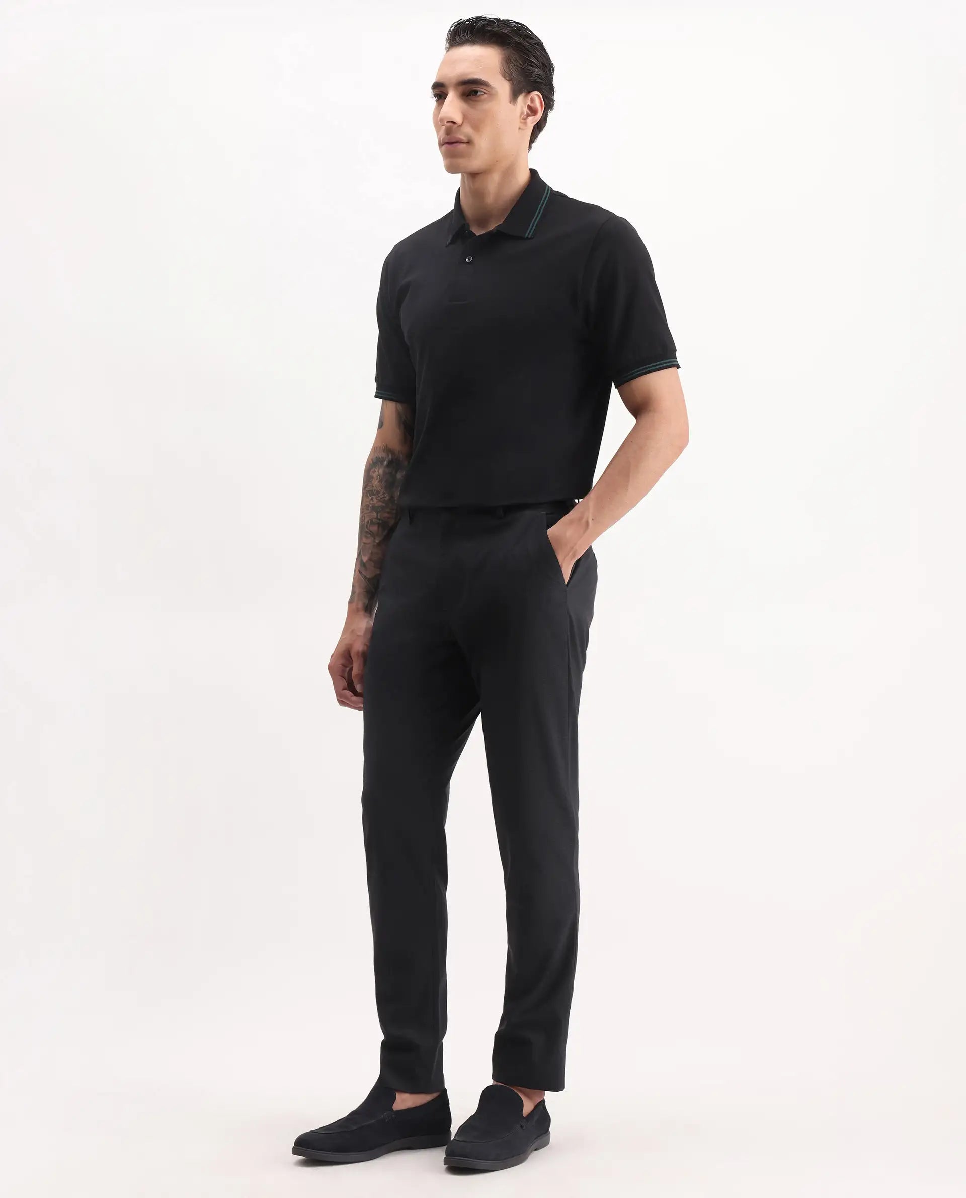 Rare Rabbit Men's Mocron Navy Polyester Checked Print Regular Fit Trouser