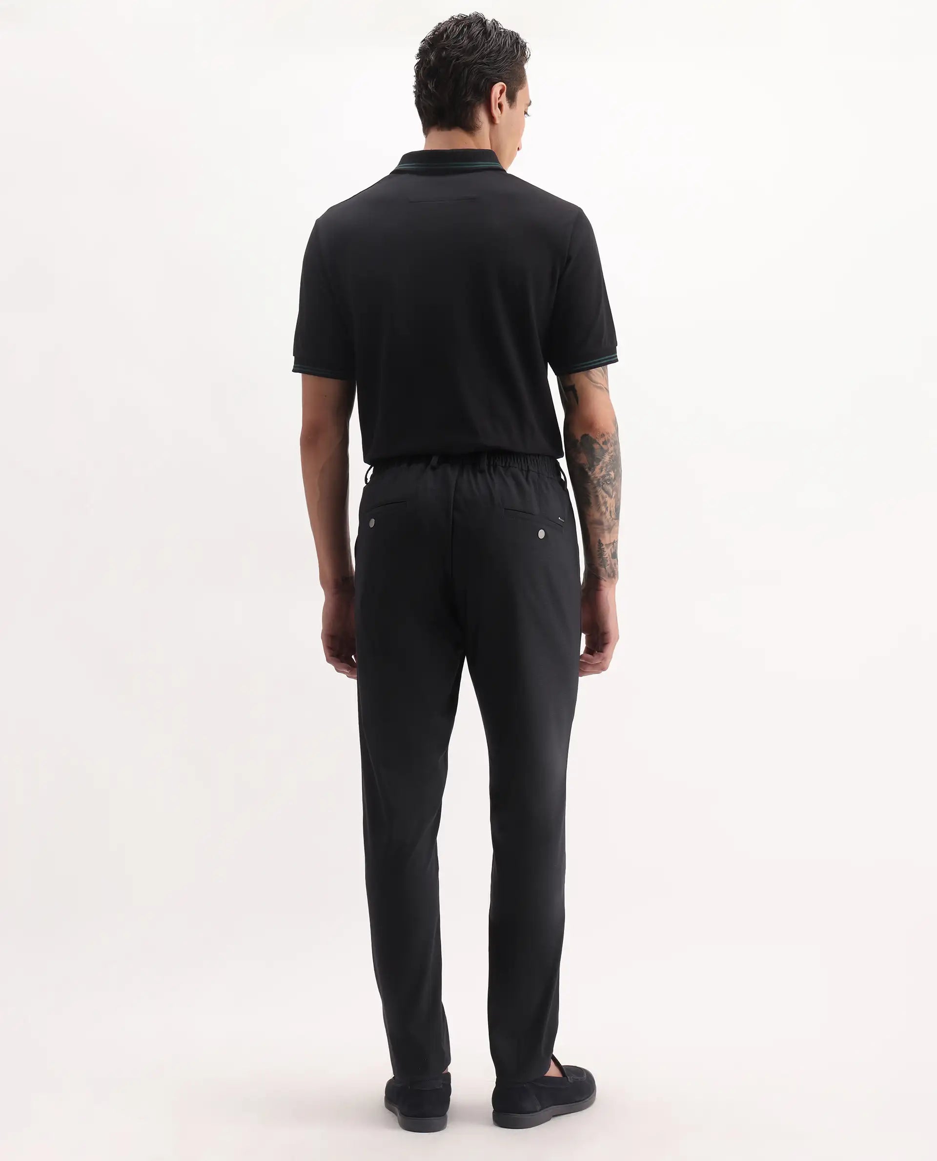 Rare Rabbit Men's Mocron Navy Polyester Checked Print Regular Fit Trouser