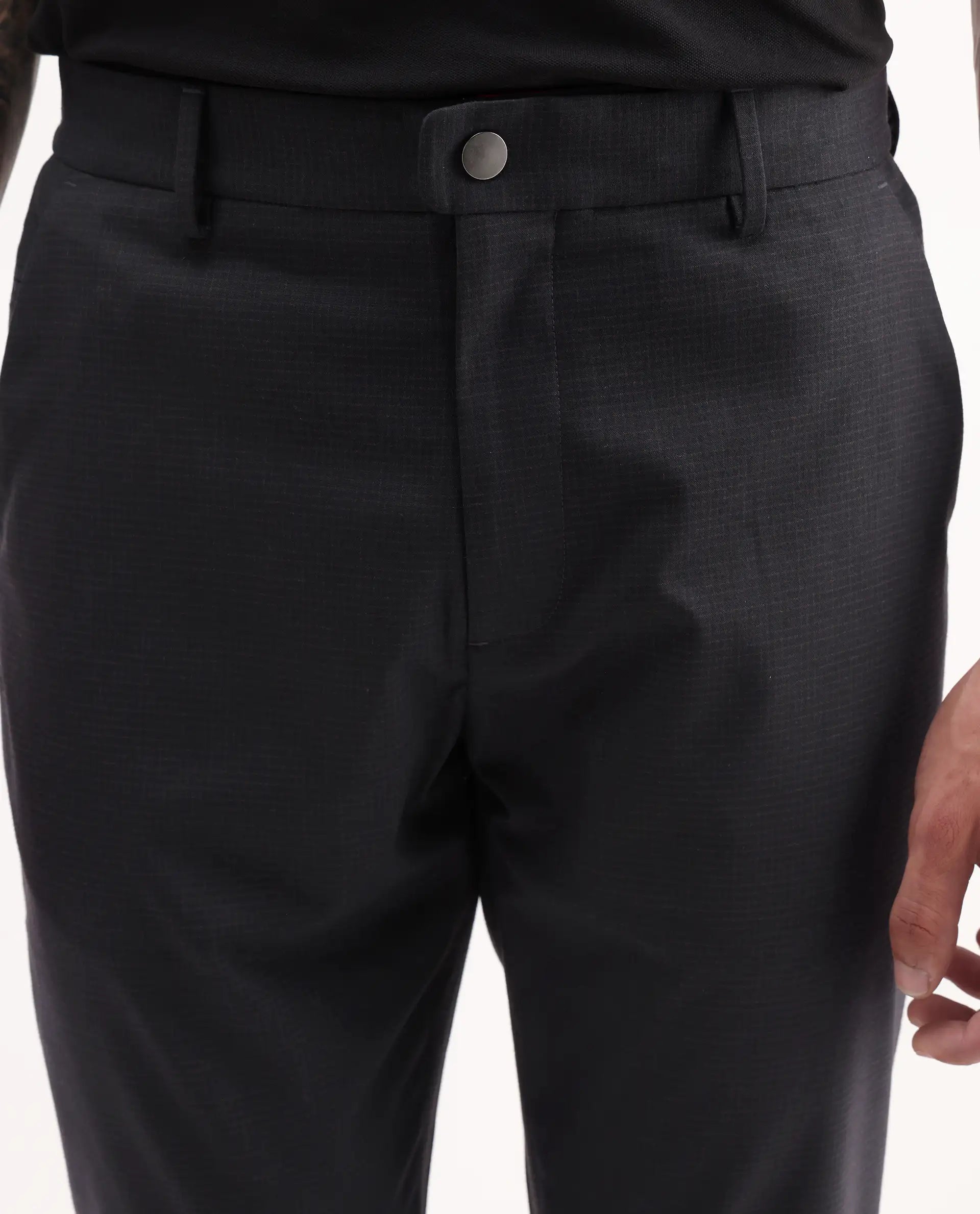 Rare Rabbit Men's Mocron Navy Polyester Checked Print Regular Fit Trouser