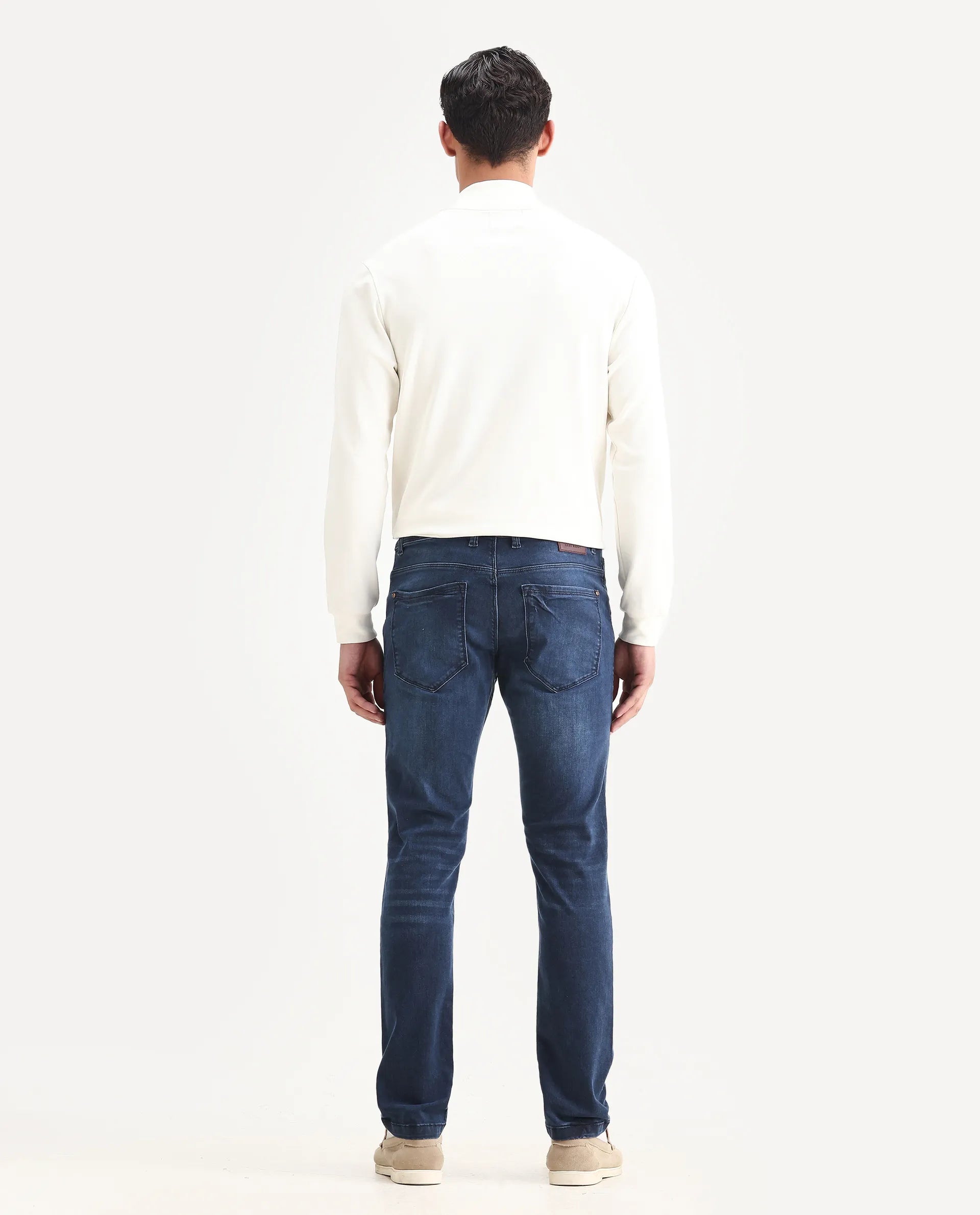 Rare Rabbit Men's Monaco Navy Cotton Plain Hawk Slim Fit Jeans