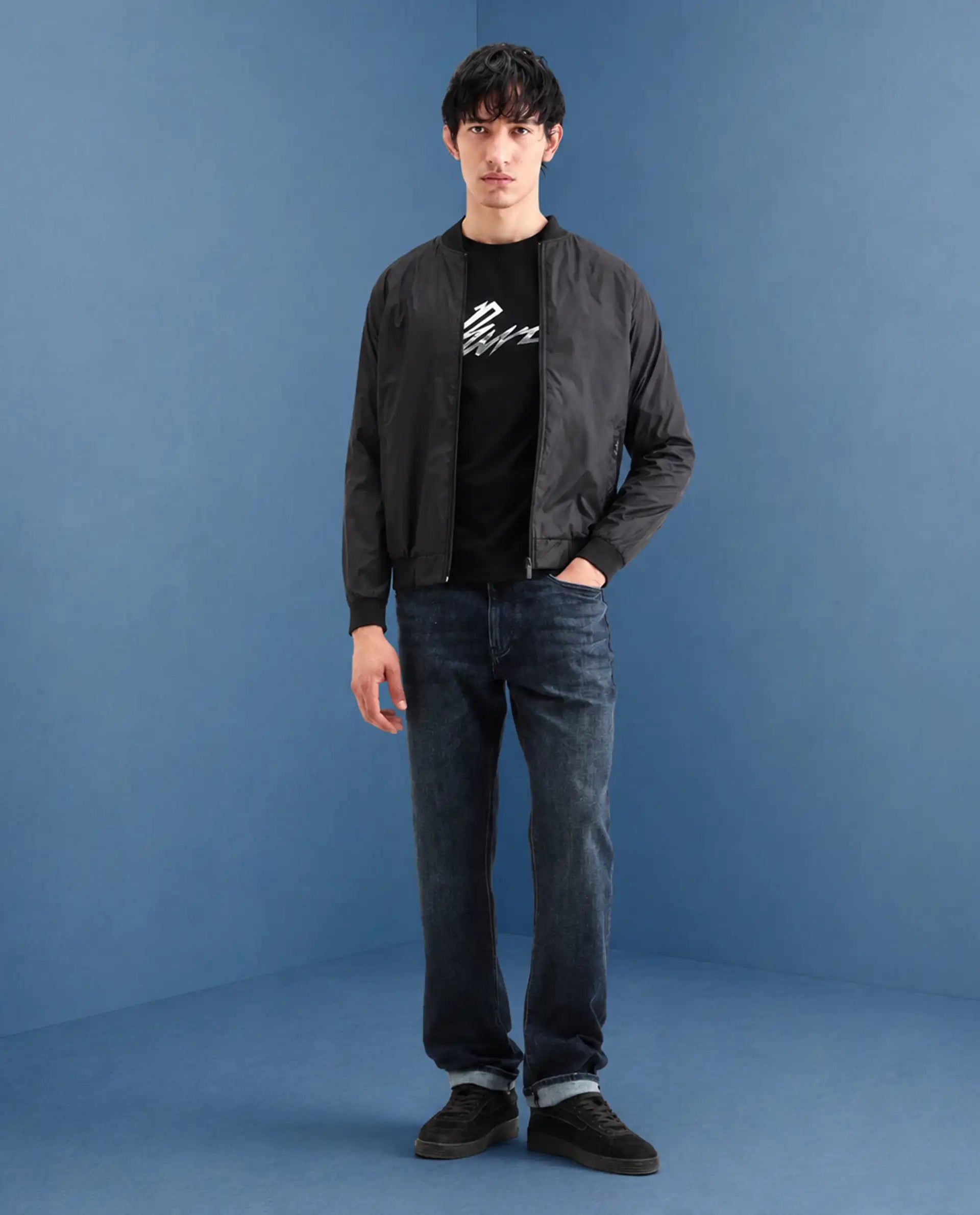 Rare Rabbit Men's Mond Dark Blue Cotton Blend Fabric Morris Regular Fit Plain Jeans