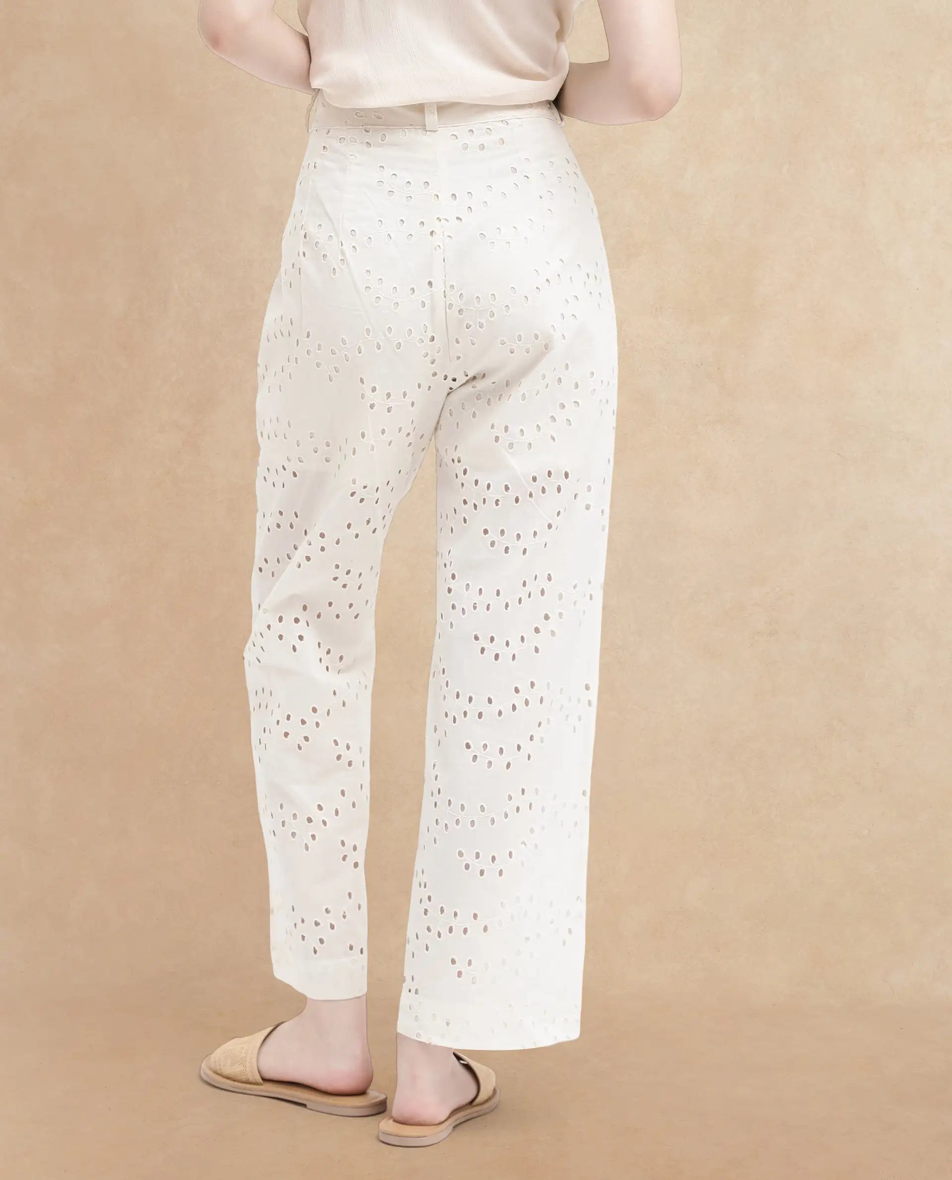 Rareism Women's Montana-B Light Off White Cotton Plain Regular Fit Trouser