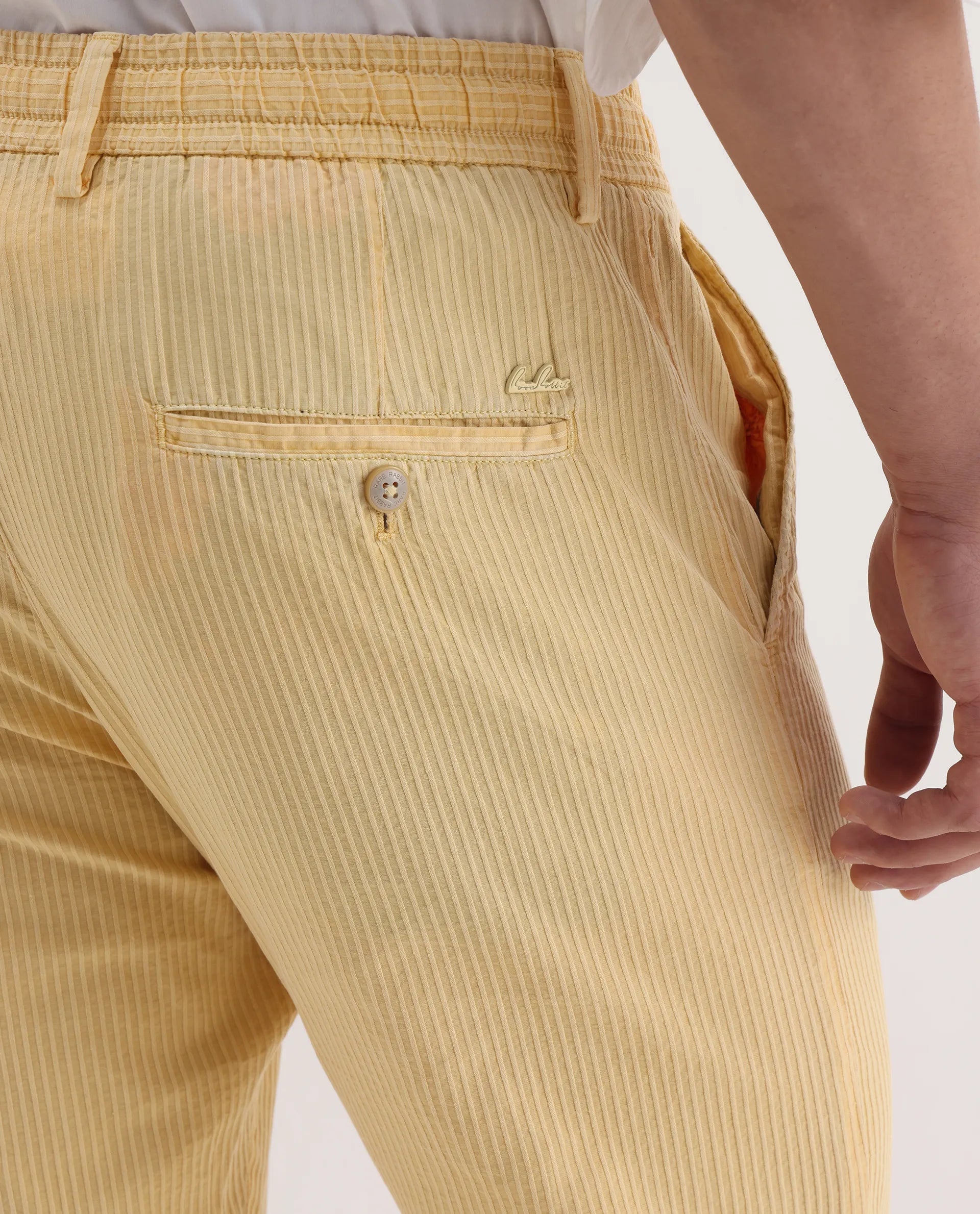 Rare Rabbit Men's Monter Mustard Cotton Striped Print Regular Fit Trouser