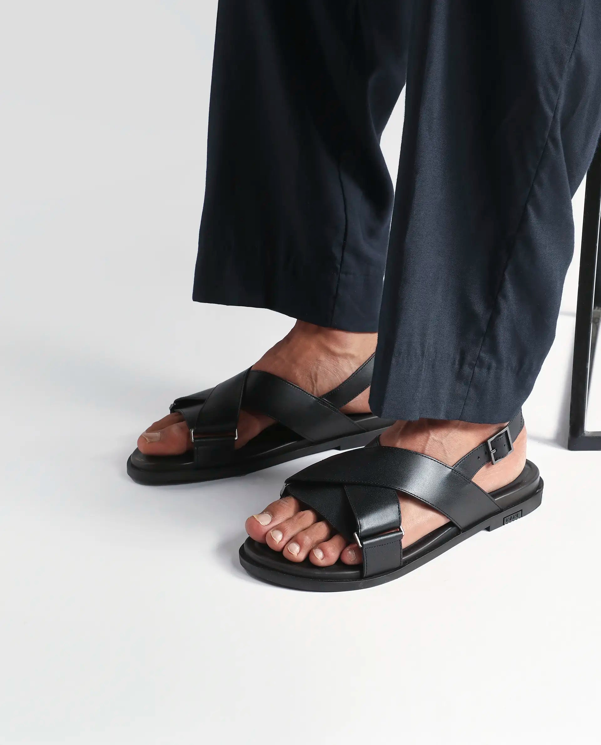 Rare Rabbit Men's Monz Black Slip-On Closure Sandal