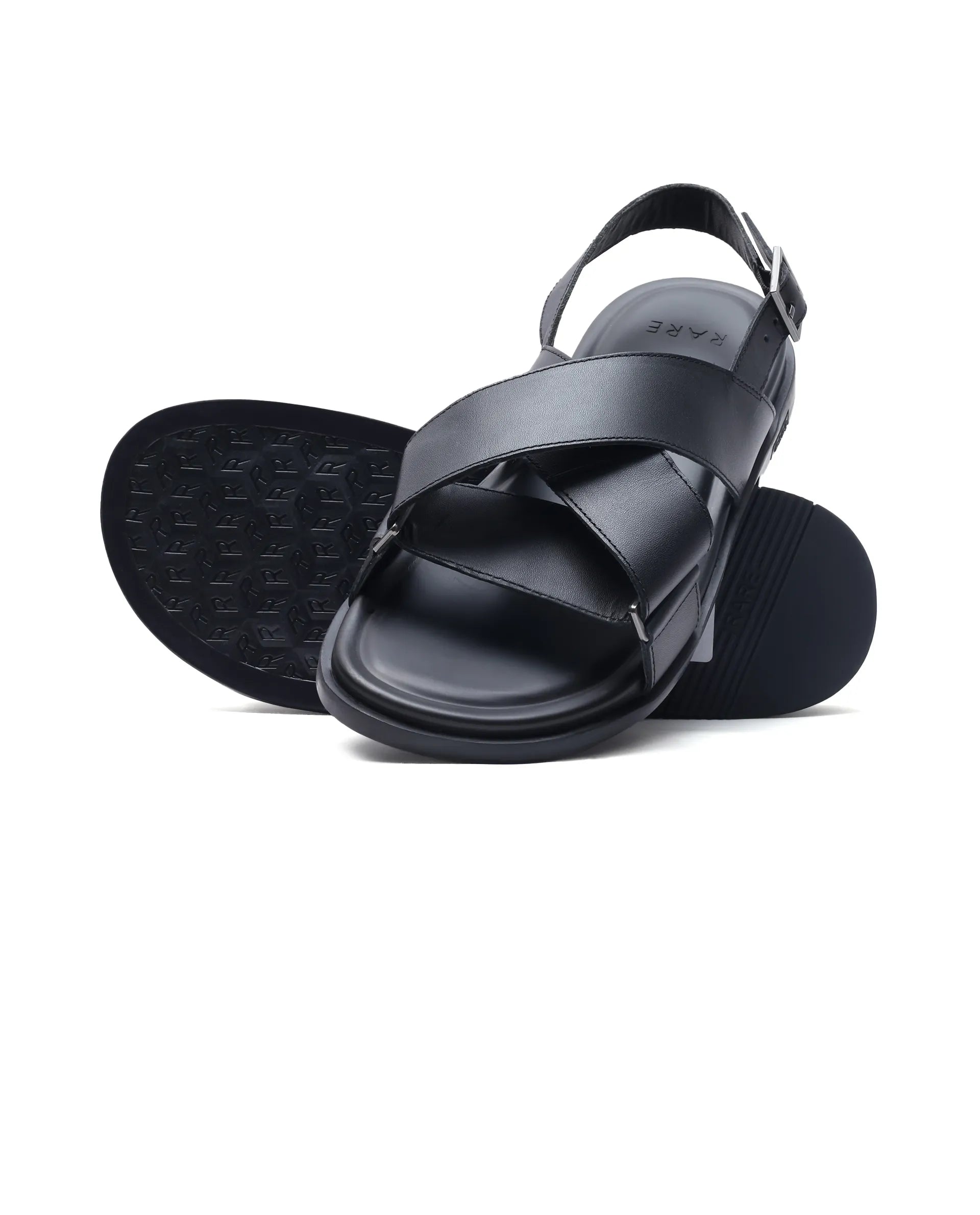 Rare Rabbit Men's Monz Black Slip-On Closure Sandal