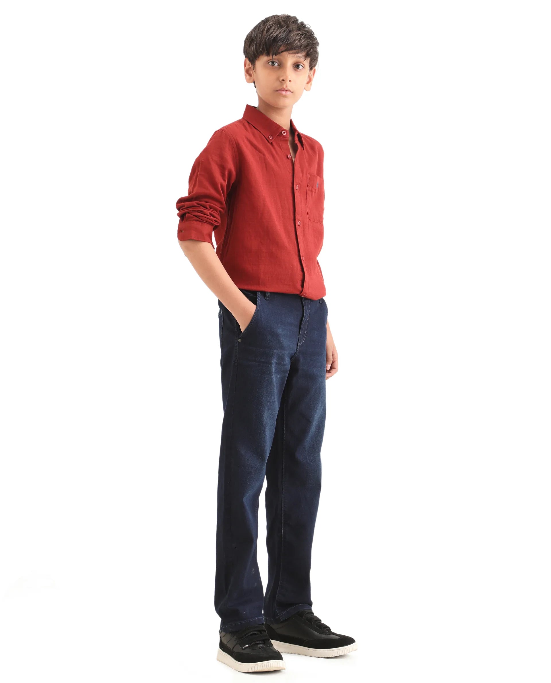 Rare Ones Kids Morg Blue Cotton Blend Button And Zipper Closure Plain Regular Fit Jeans