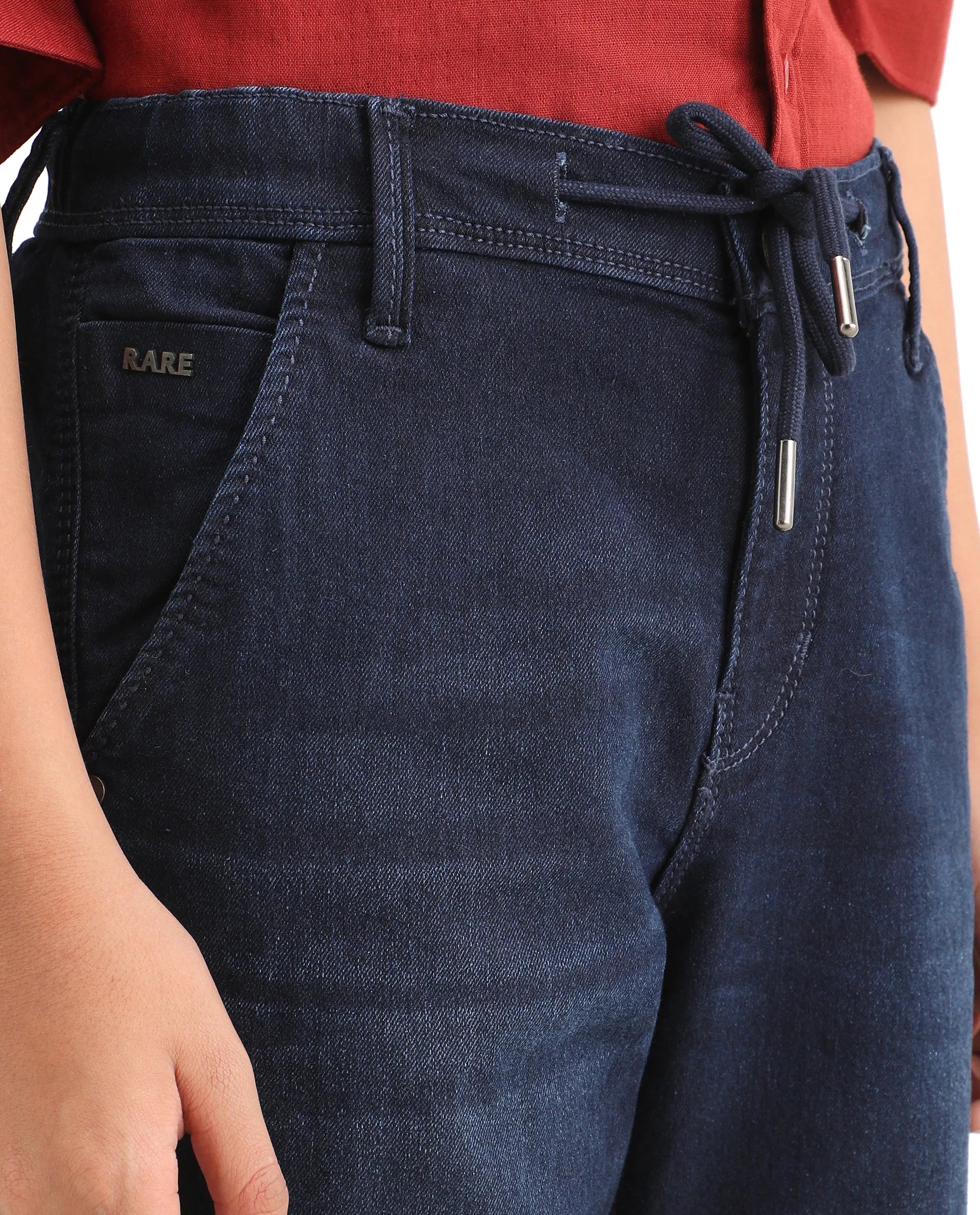 Rare Ones Kids Morg Blue Cotton Blend Button And Zipper Closure Plain Regular Fit Jeans
