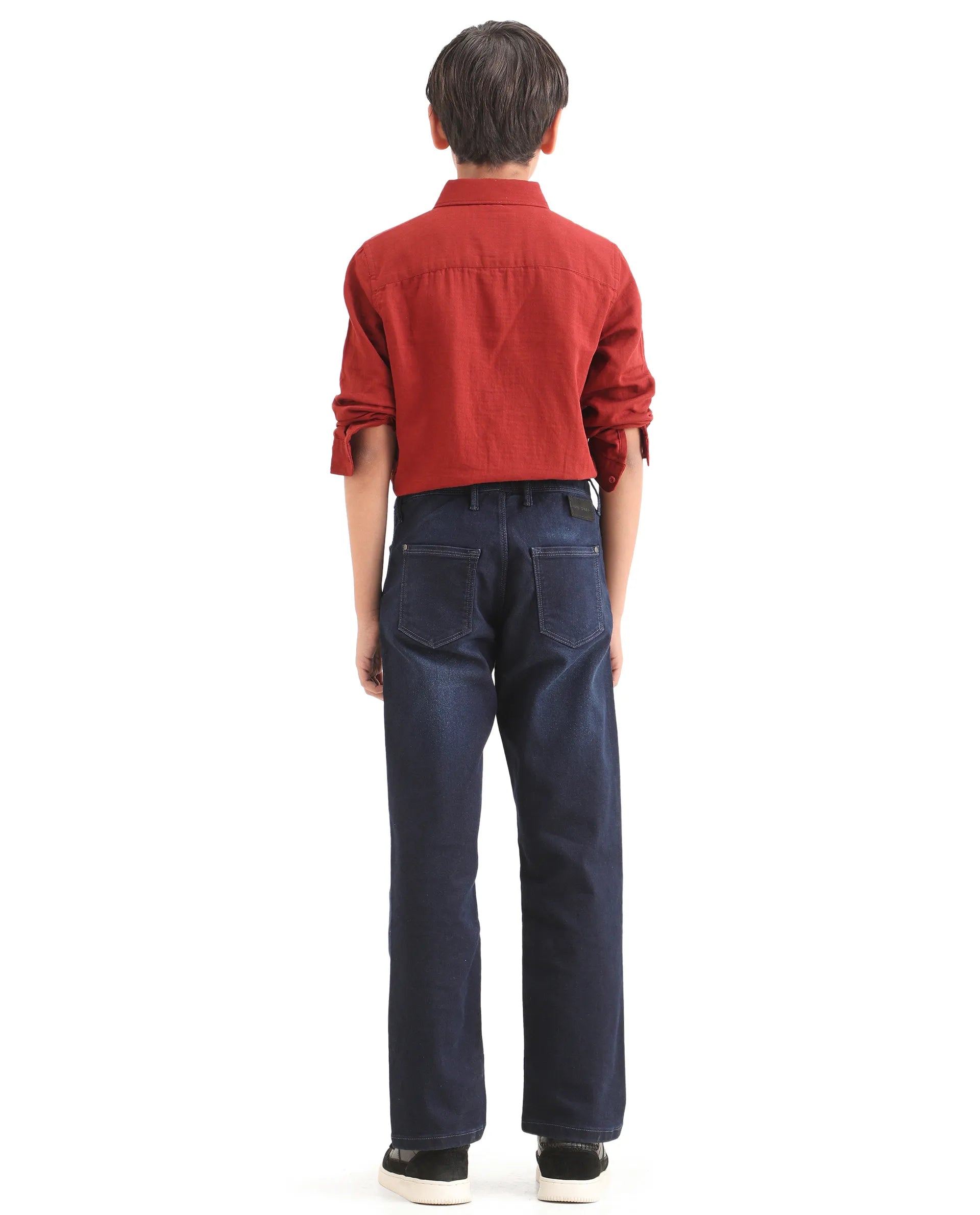 Rare Ones Kids Morg Blue Cotton Blend Button And Zipper Closure Plain Regular Fit Jeans