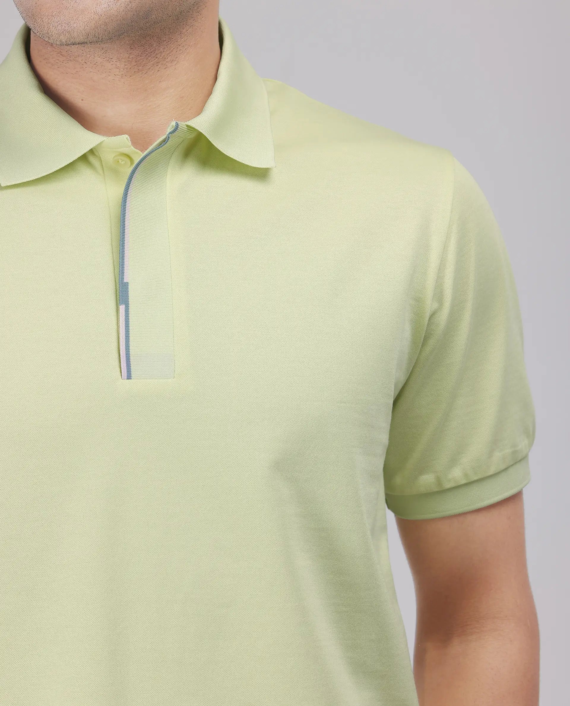 Rare Rabbit Men's Mor Light Yellow Cotton Blend Fabric Half Sleeve Spread Collar Regular Fit Plain Polo