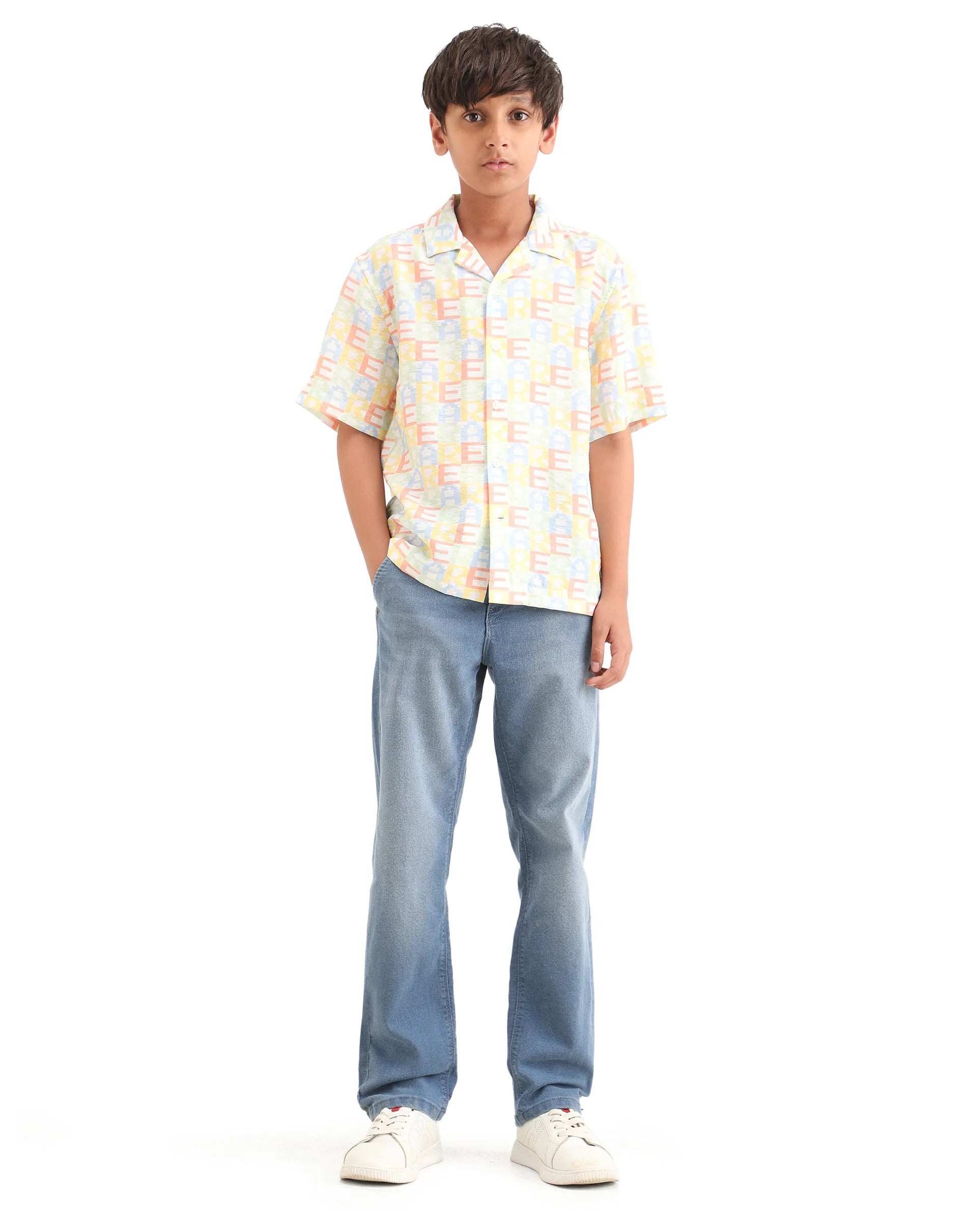 Rare Ones Kids Morg Light Blue Cotton Blend Button And Zipper Closure Plain Regular Fit Jeans
