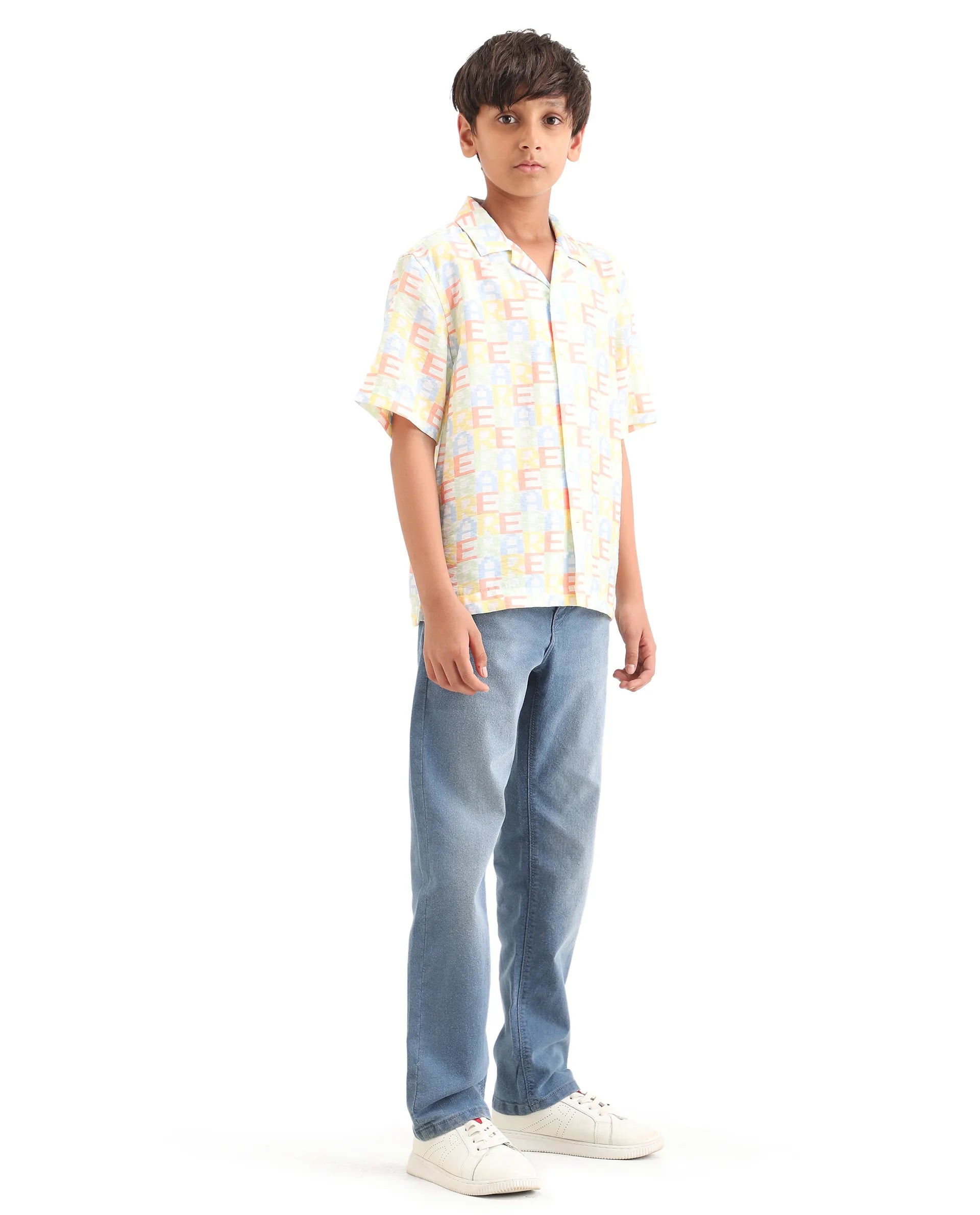 Rare Ones Kids Morg Light Blue Cotton Blend Button And Zipper Closure Plain Regular Fit Jeans