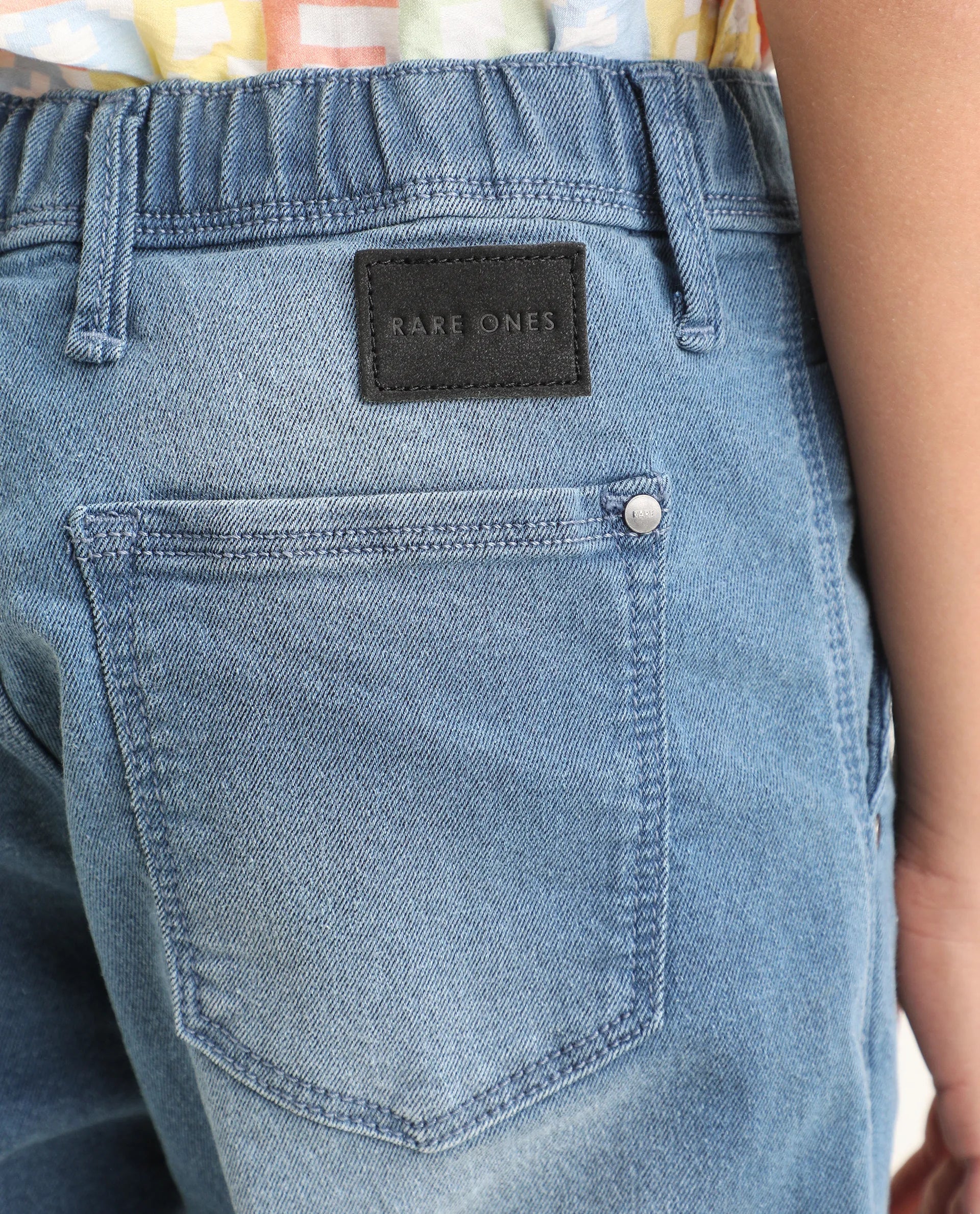 Rare Ones Kids Morg Light Blue Cotton Blend Button And Zipper Closure Plain Regular Fit Jeans