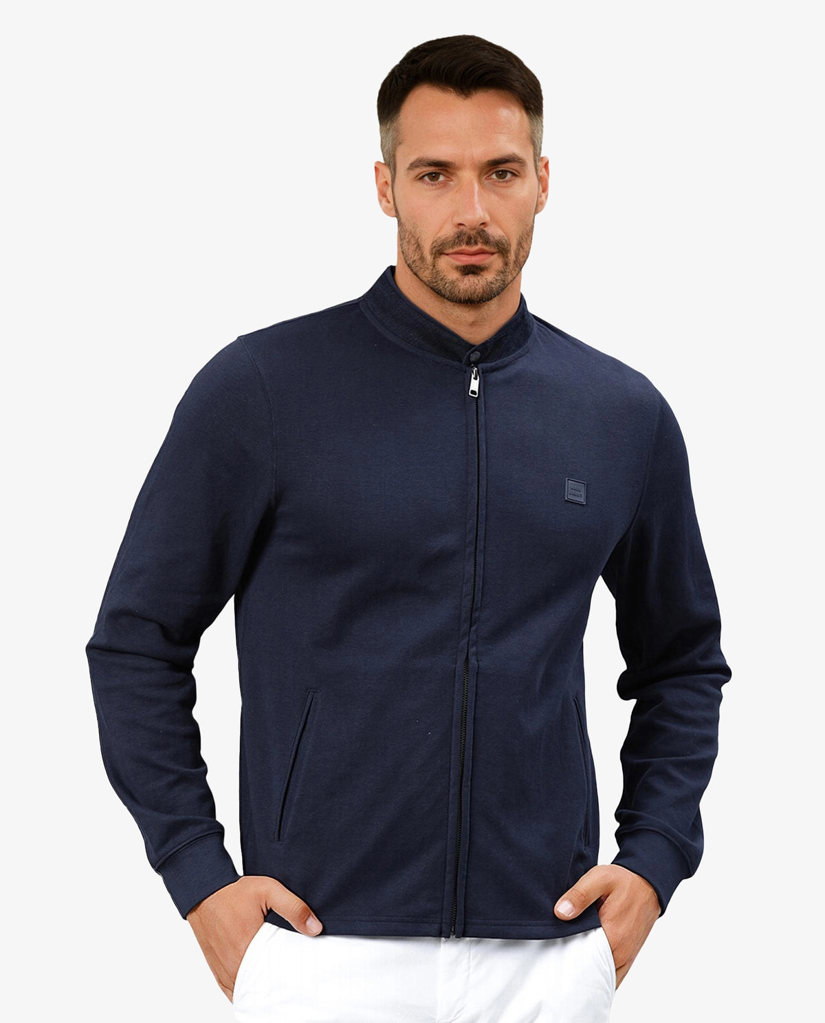 Rare Rabbit Men's Morris Navy Plain Cotton Knit Jacket