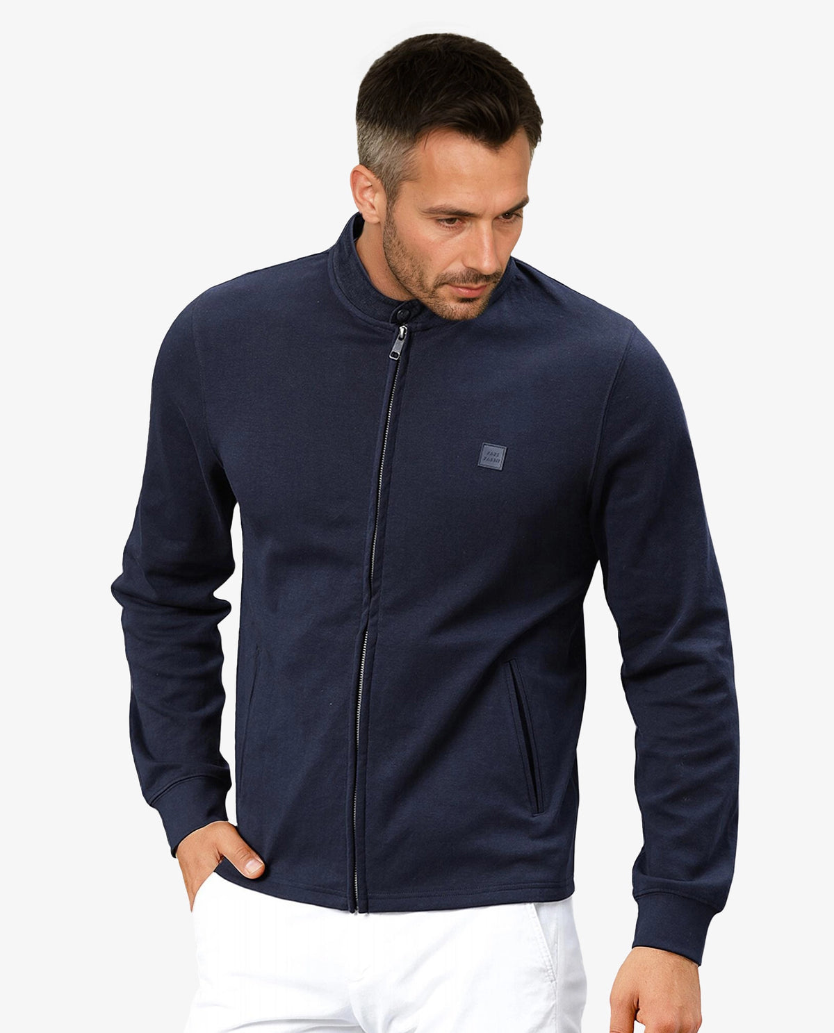 Rare Rabbit Men's Morris Navy Plain Cotton Knit Jacket