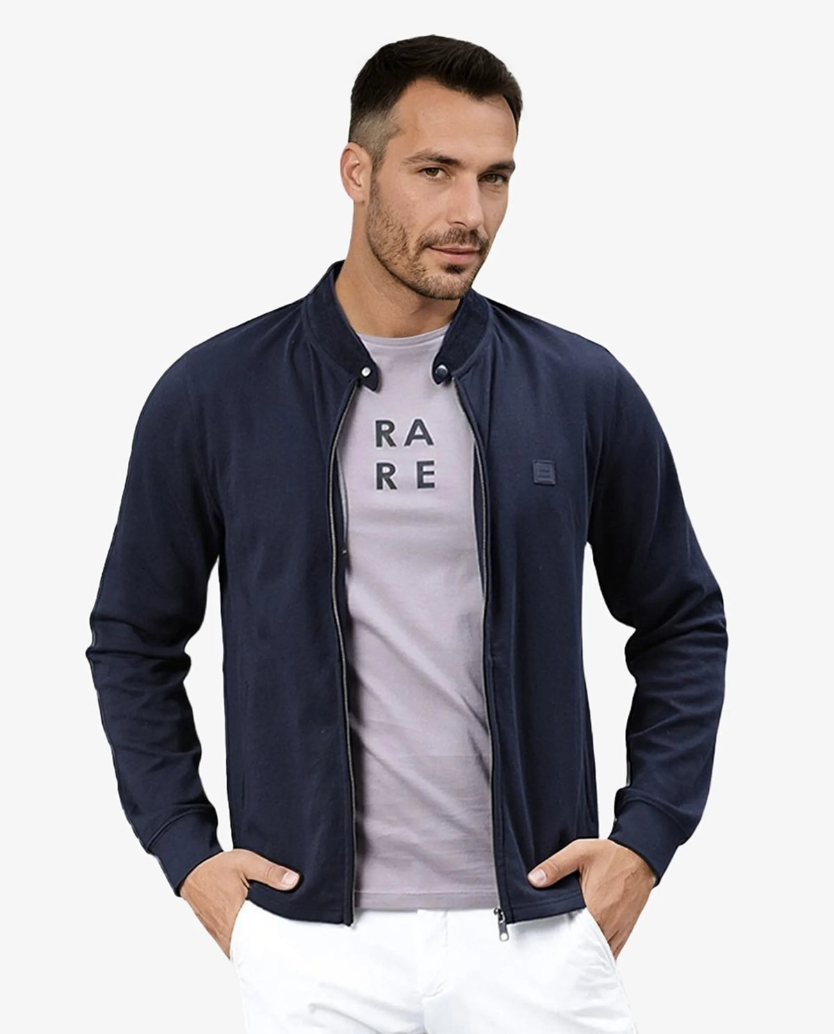 Rare Rabbit Men's Morris Navy Plain Cotton Knit Jacket
