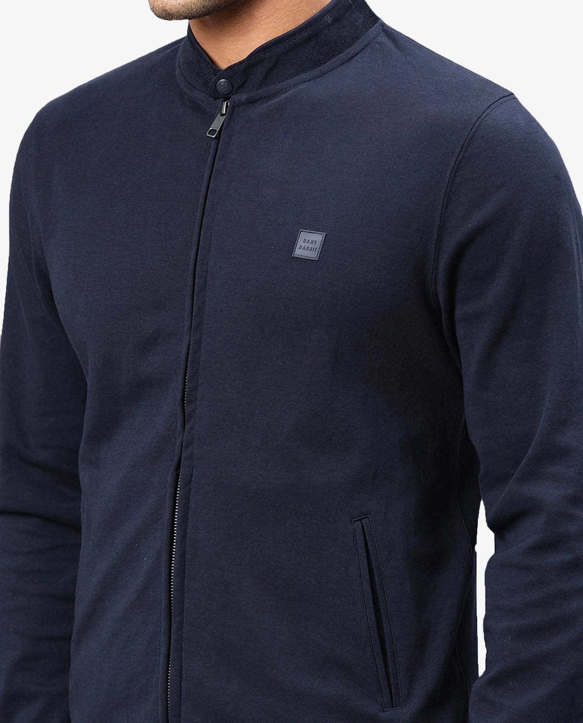 Rare Rabbit Men's Morris Navy Plain Cotton Knit Jacket