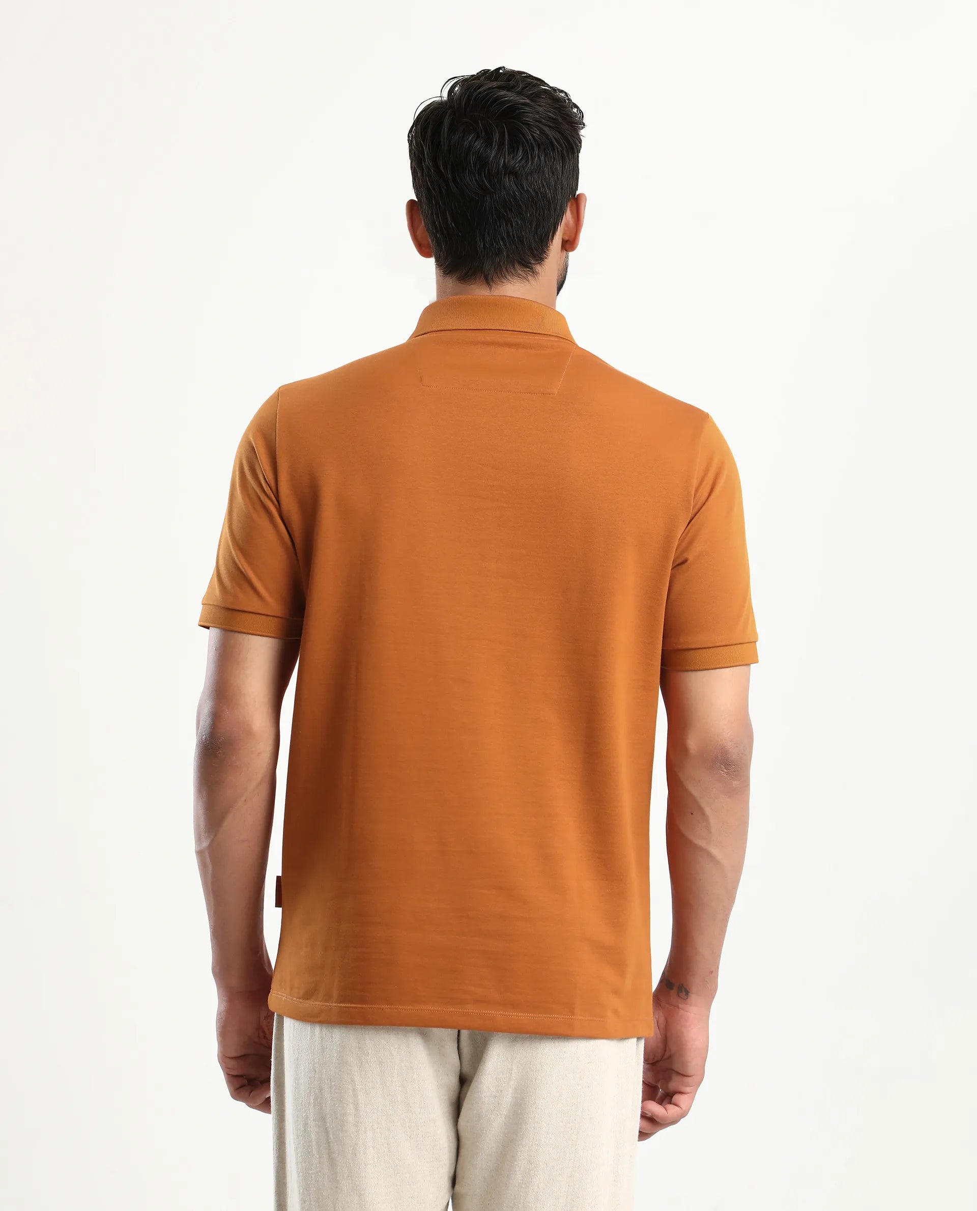 Rare Rabbit Men's Mor Rust Cotton Blend Plain Regular Fit Half Sleeve Polo